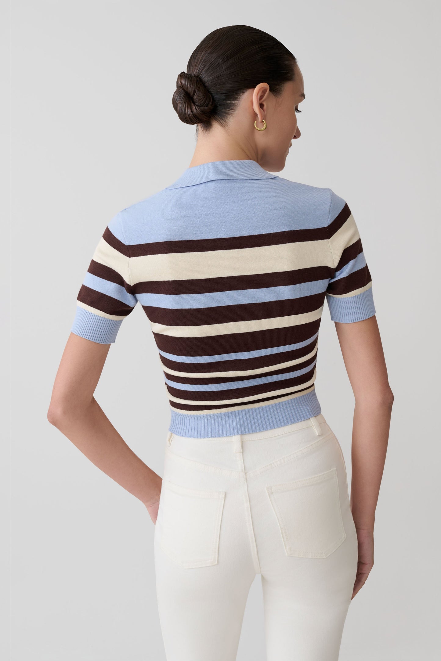 Philly Stripe Knit Button Up Top - Chocolate/Blue