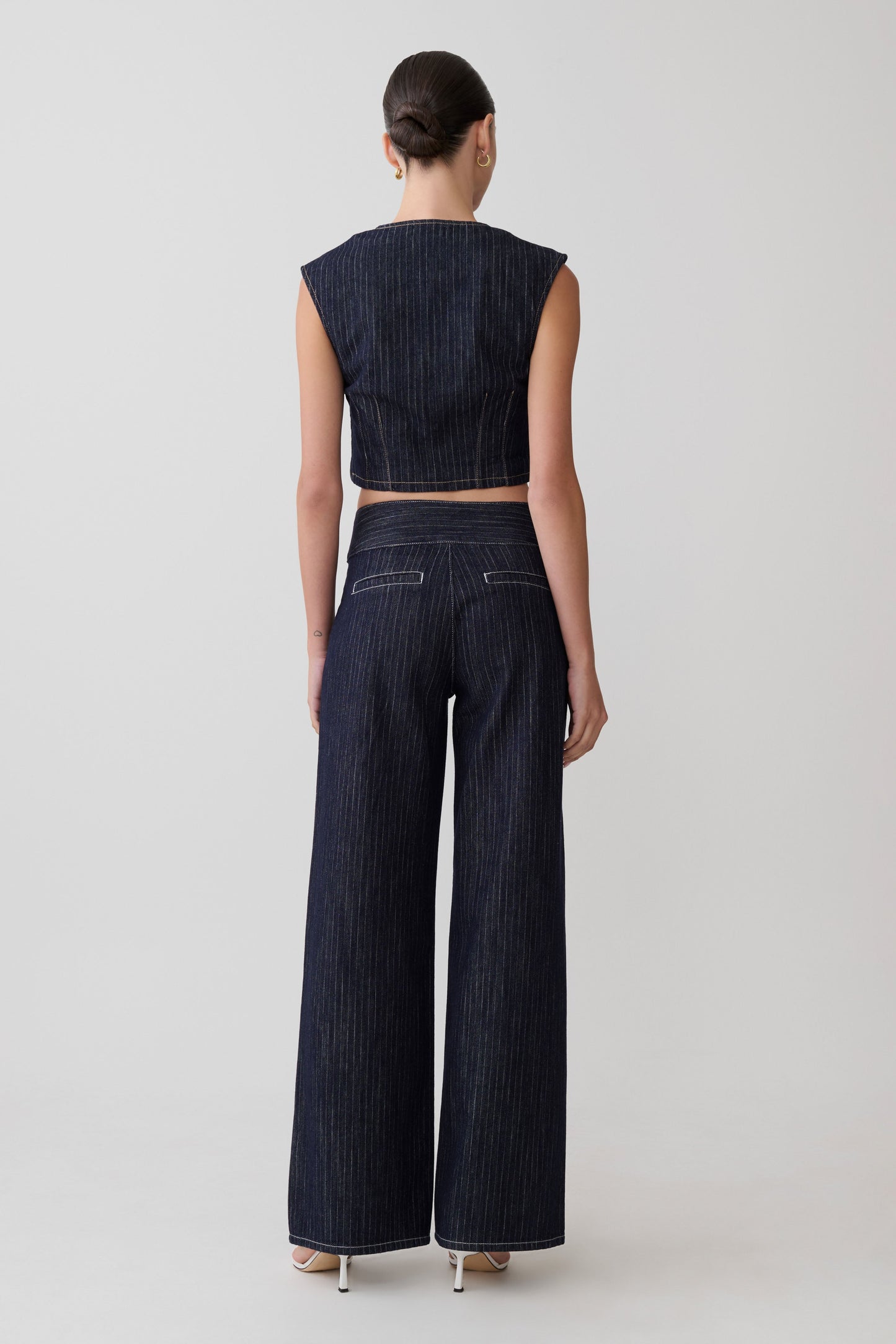 Loraine Sleeveless Denim Top - Indigo Pinstripe