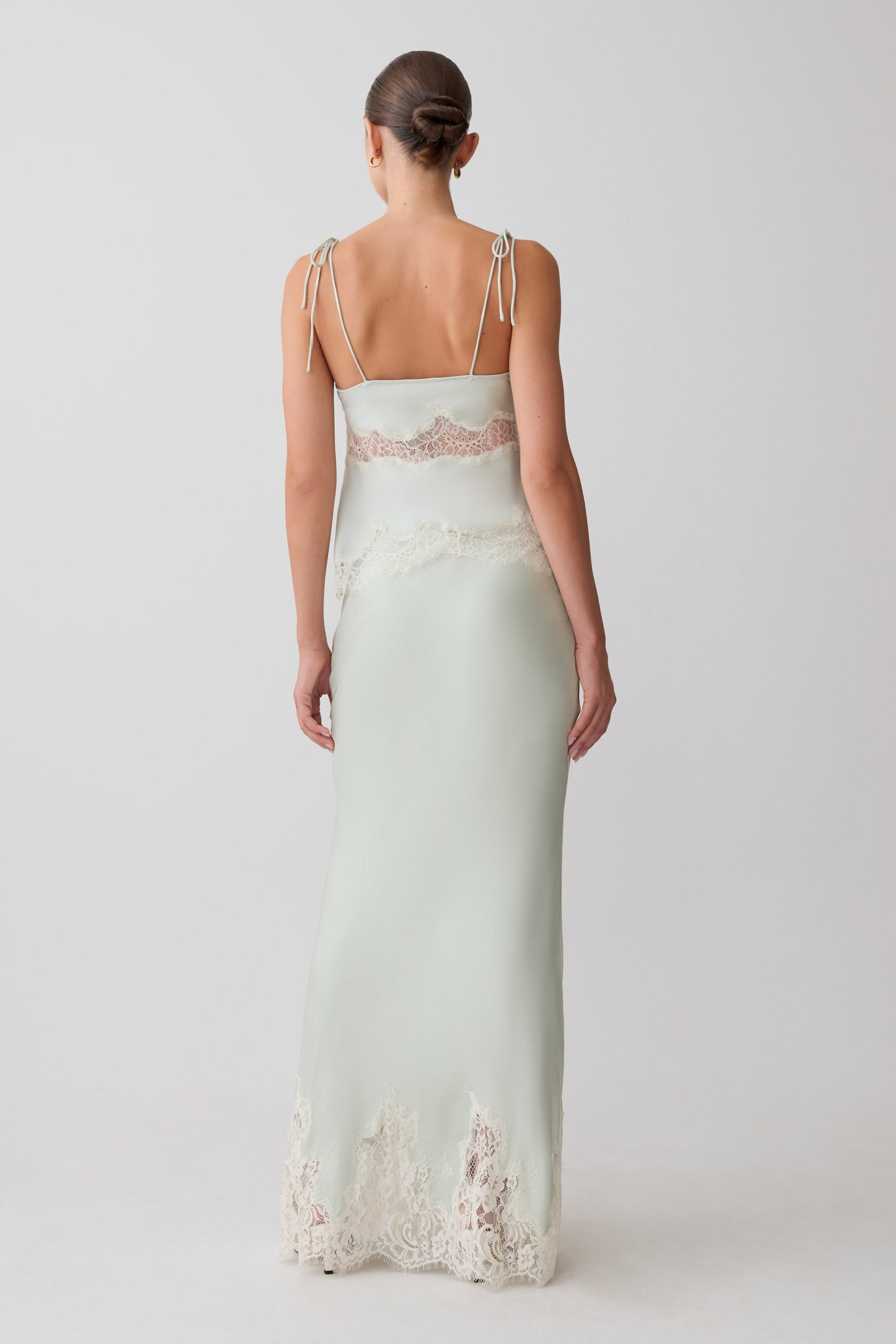 Nina Satin And Lace Maxi Skirt - Sage