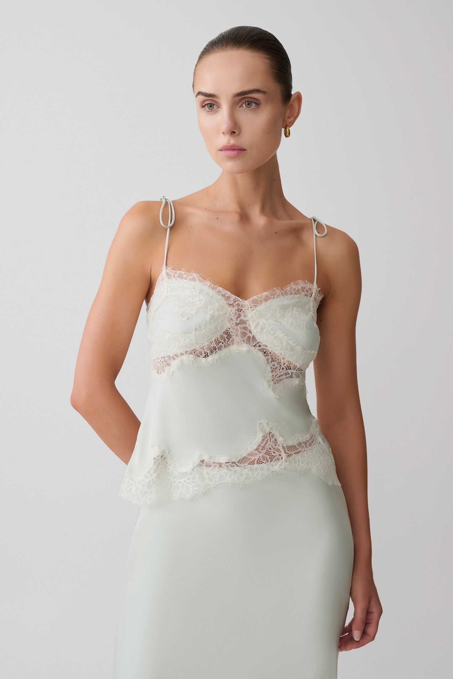 Nina Satin And Lace Camisole - Sage
