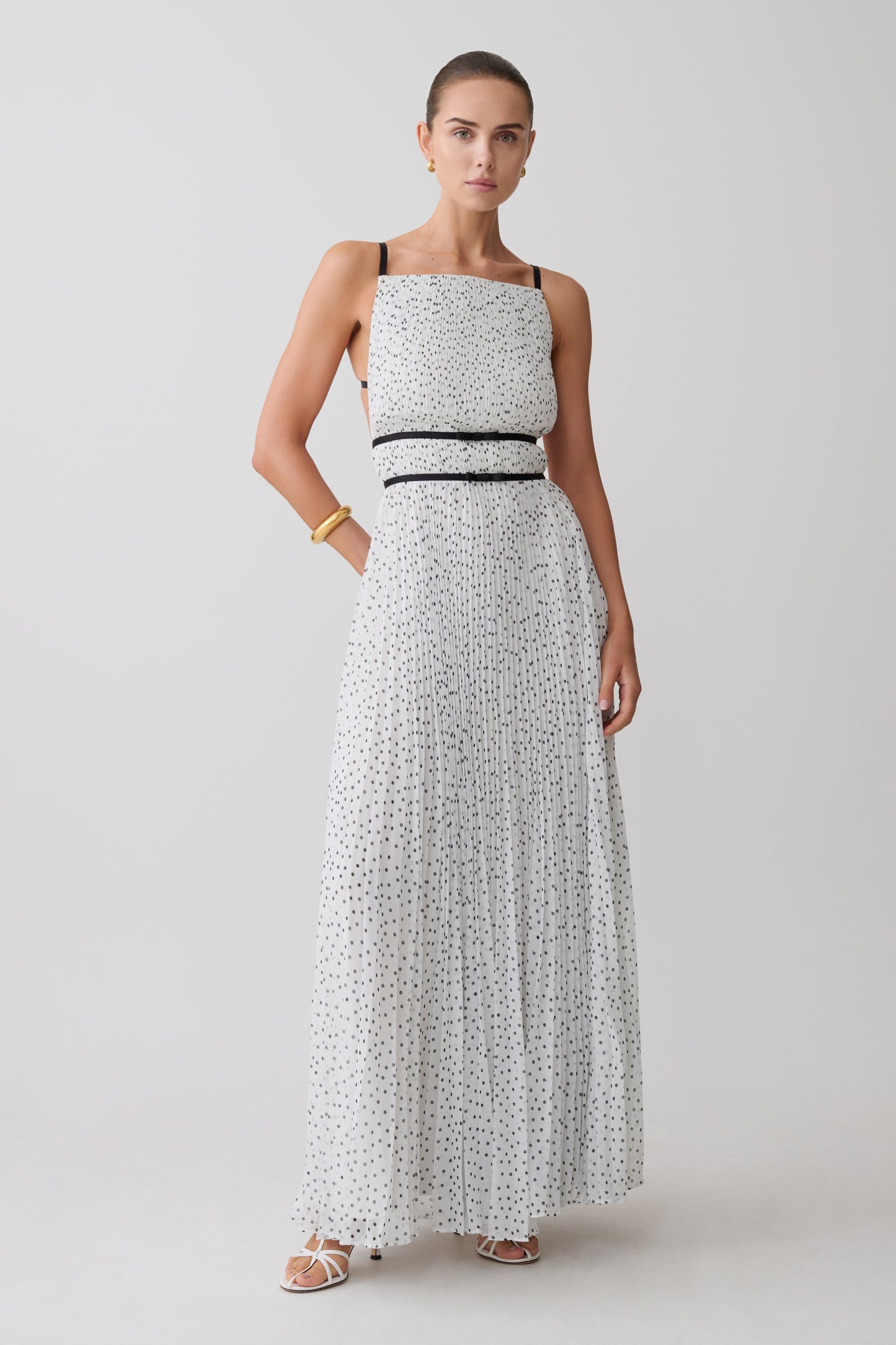 Clarisse Pleated Maxi Dress - Polka Dot