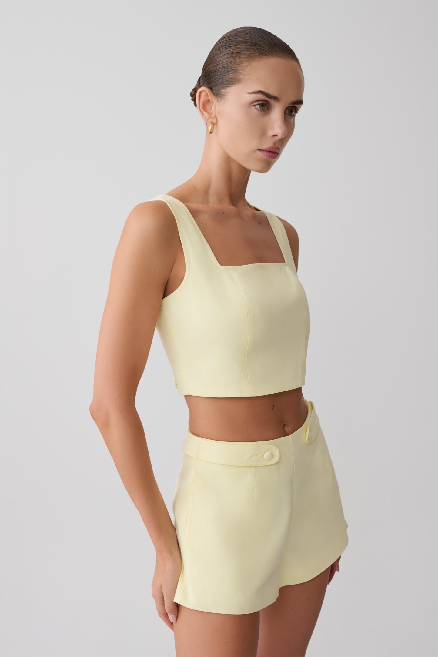 Josephine Crop Top With Open Back - Lemon