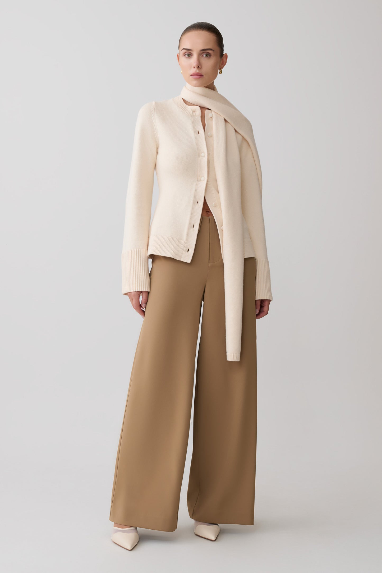 Lara Knit Cardigan With Scarf - Ivory