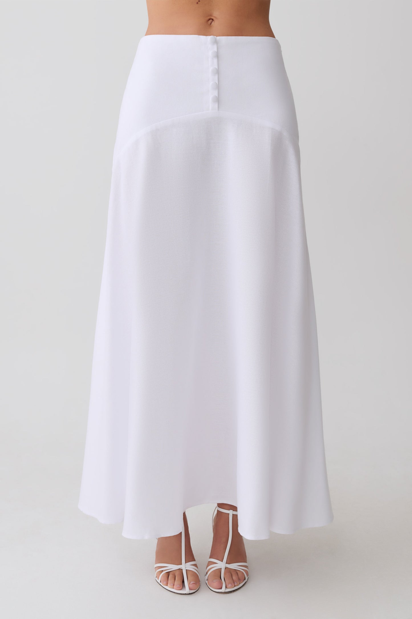 Selma Curved Waist Midi Skirt - White