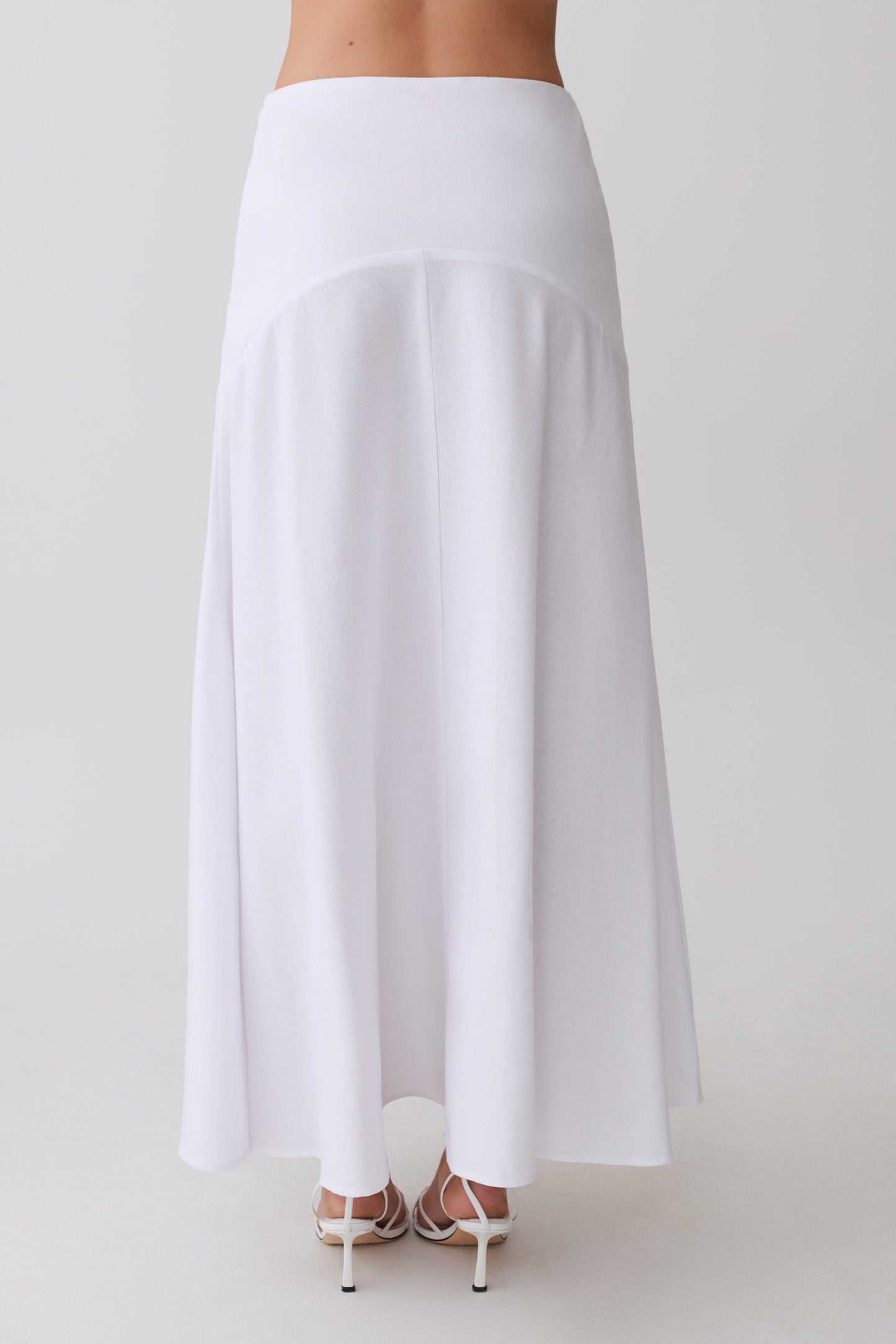 Selma Curved Waist Midi Skirt - White