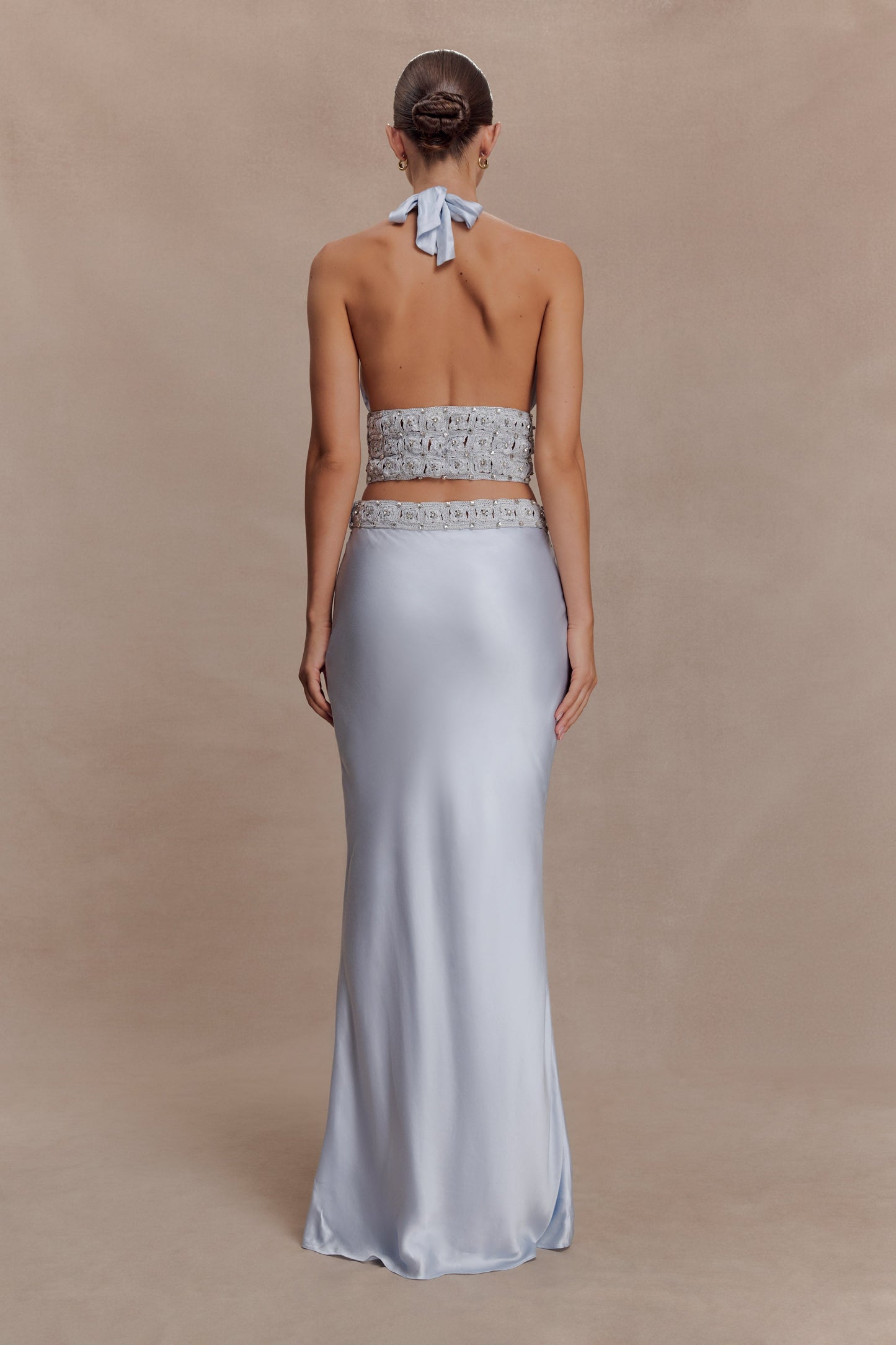 Clementine Chiffon Hand Beaded Maxi Skirt - Pale Blue