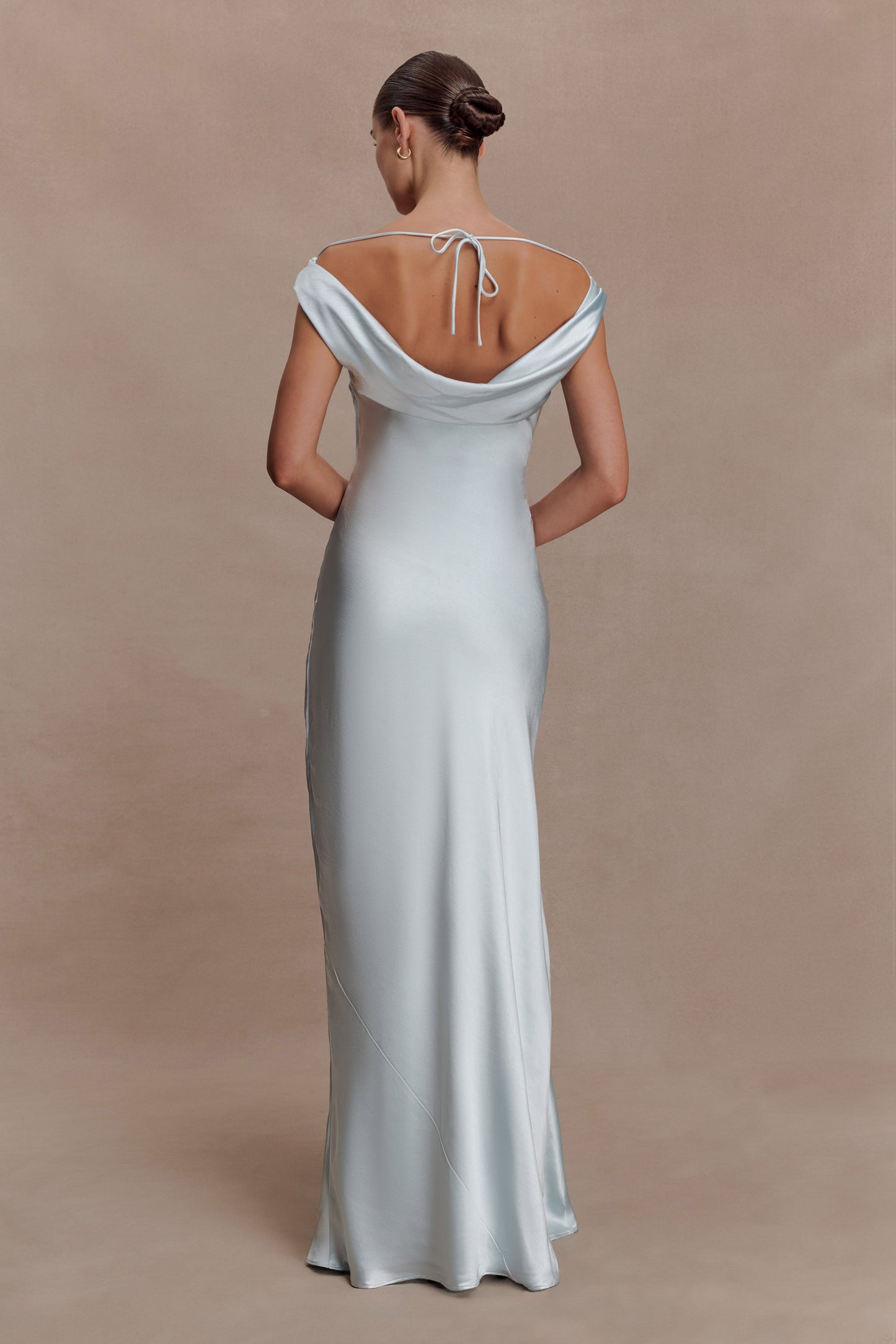 Ashley Cowl Neck Lace And Satin Maxi Dress - Ice Blue