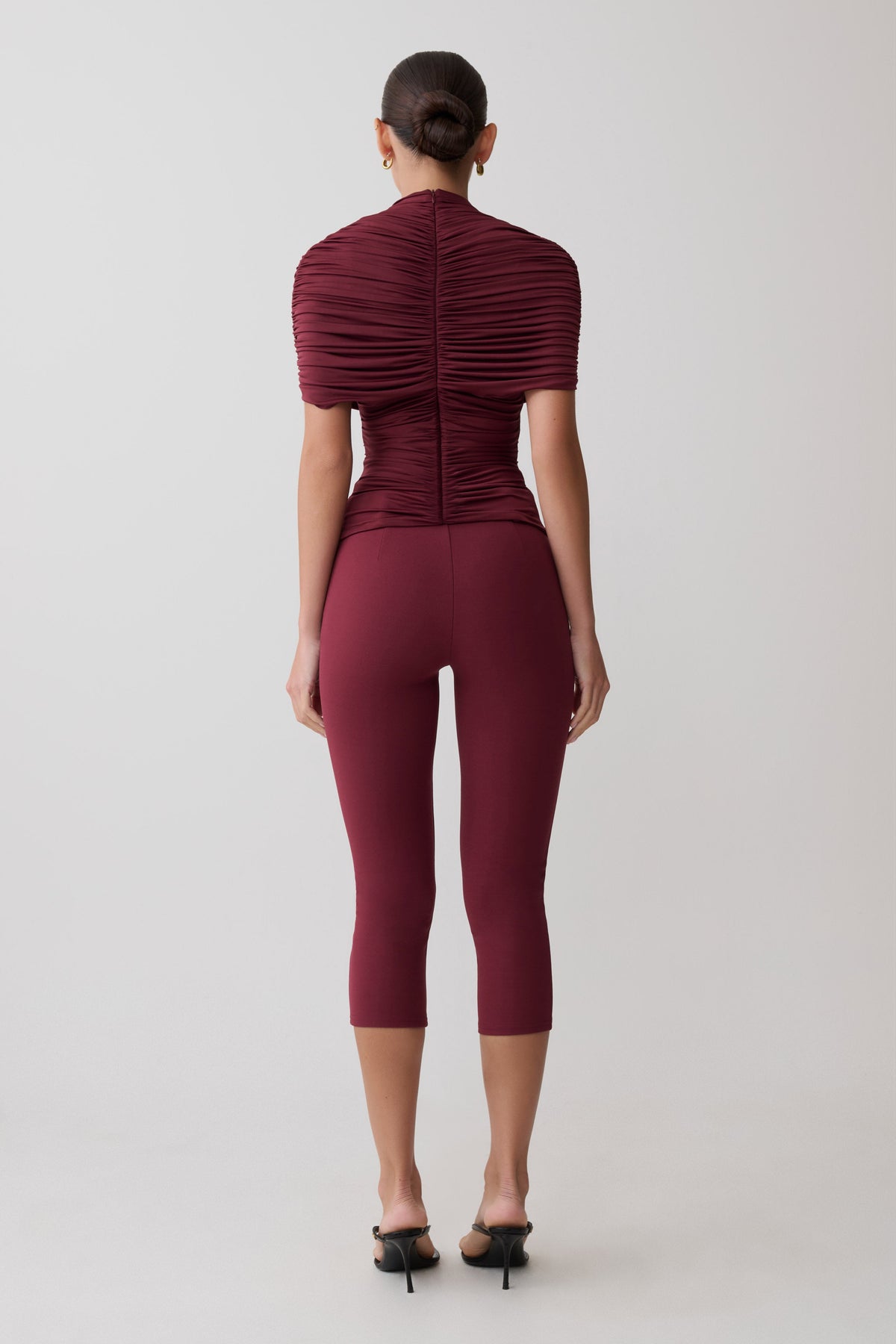 Linh Slinky High Neck Gathered Top - Mahogany