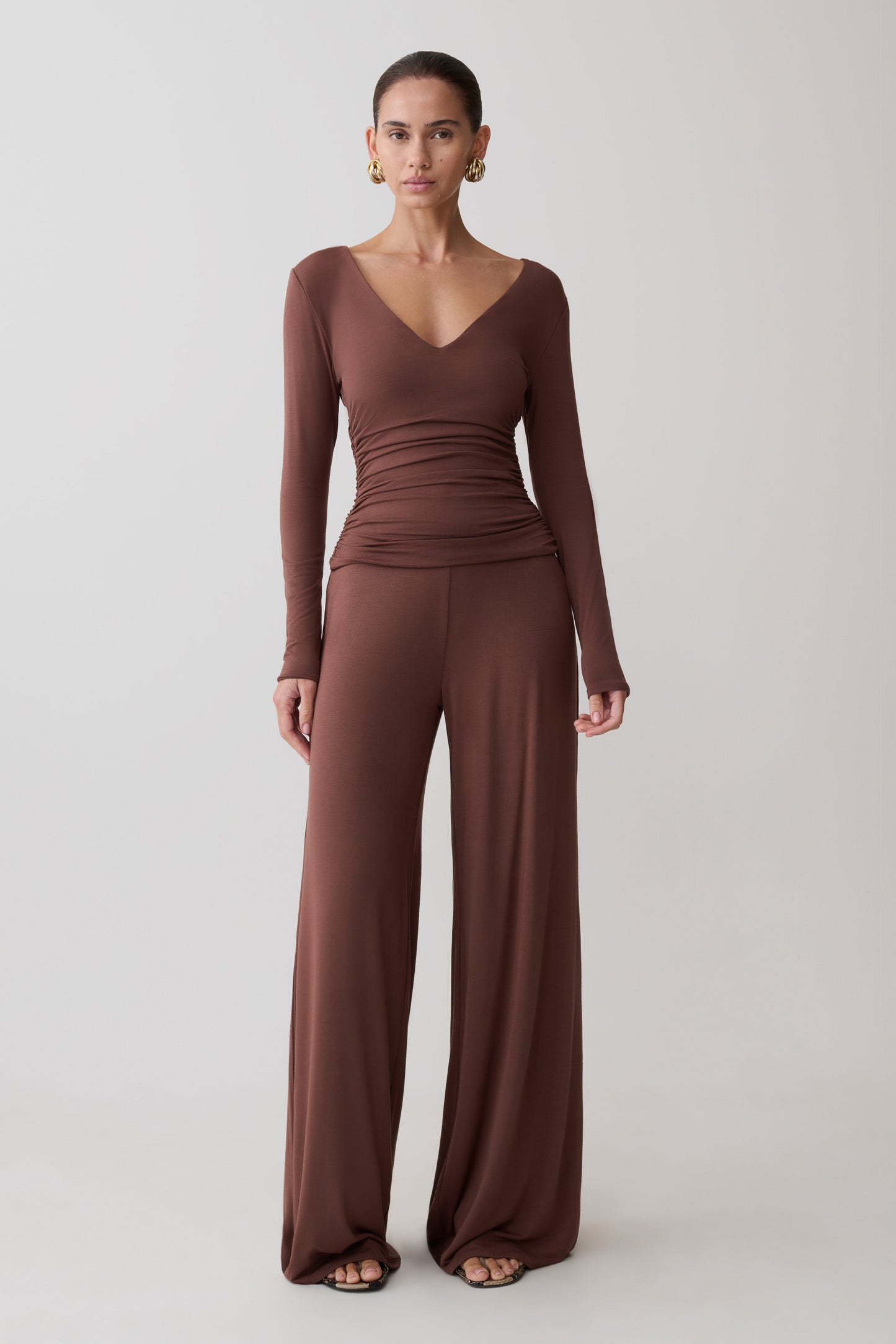 Dewi Wide Leg Modal Pants - Chocolate