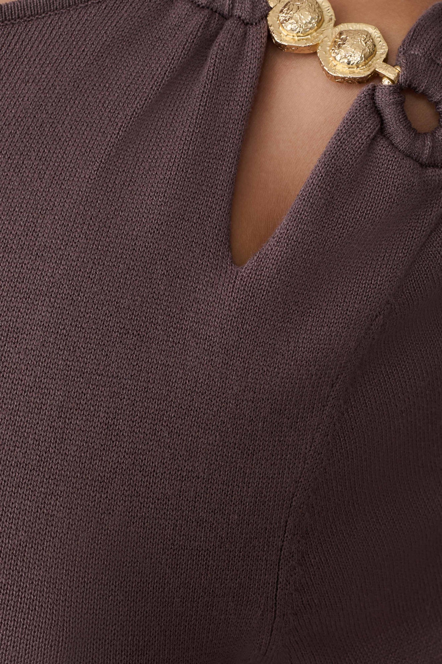 Cresida Knit Long Sleeve Mini Dress With Hardware - Peppercorn