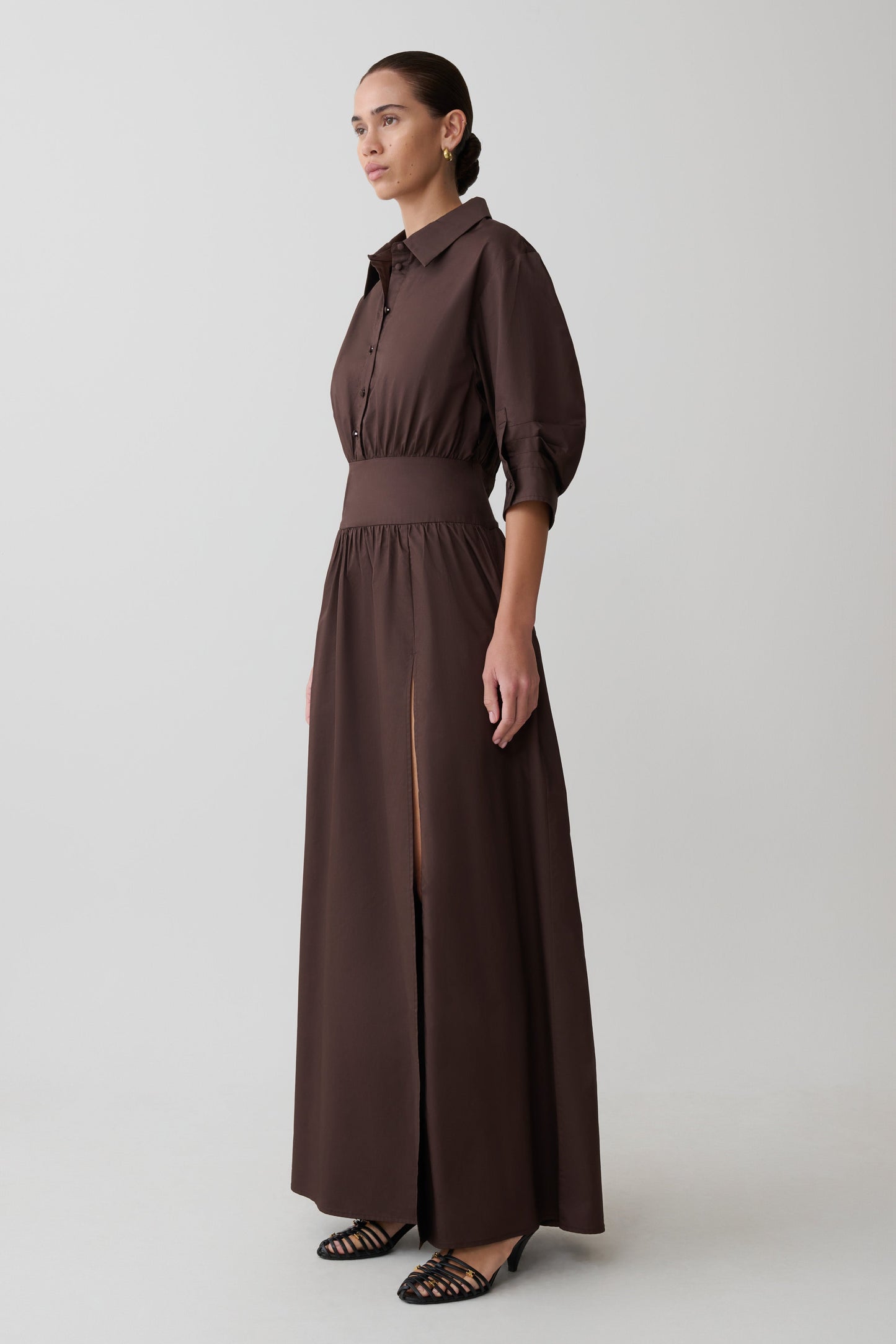 Isolde Long Sleeve Cotton Maxi Dress - Dark Chocolate
