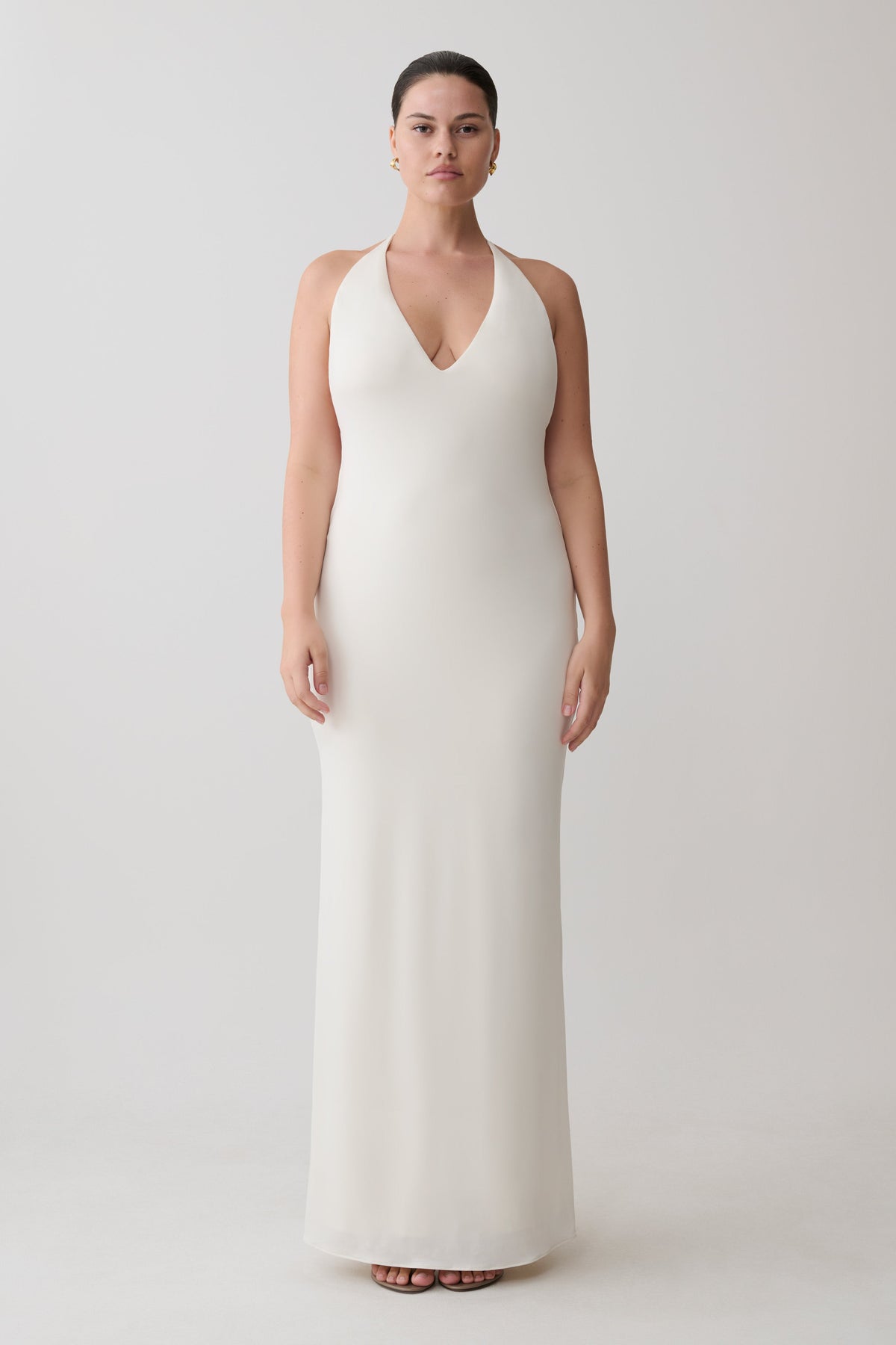 Hana Slinky Plunge Maxi Dress - Ivory