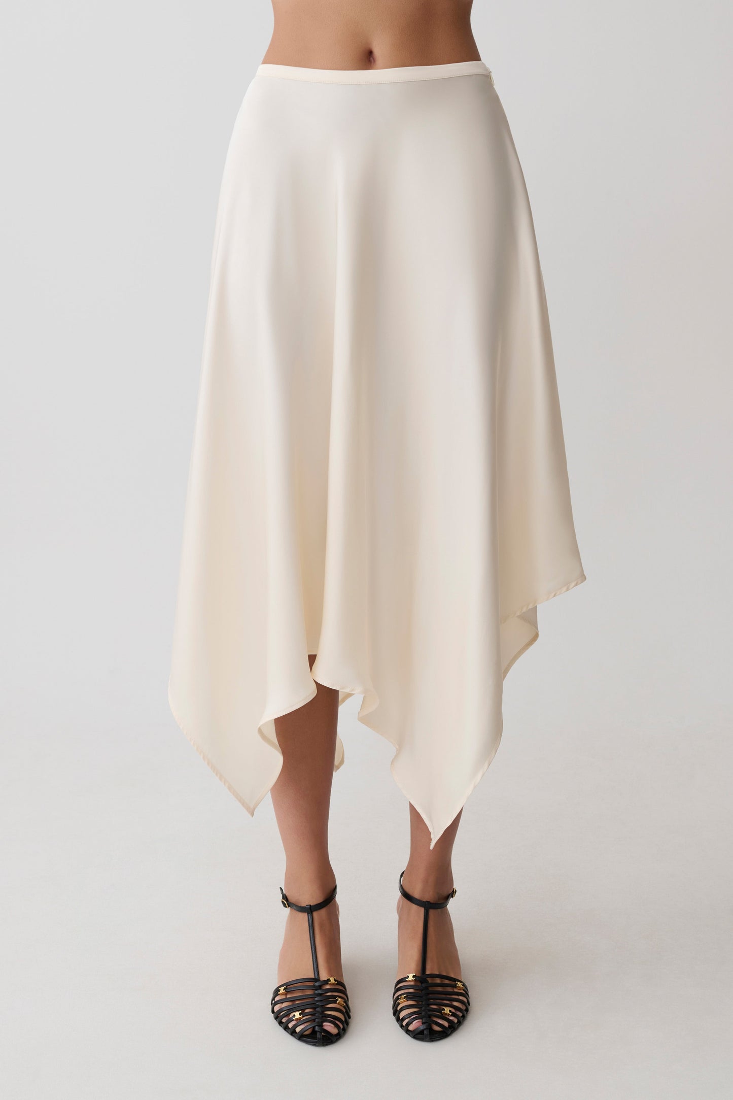 Coralie Asymmetric Satin Midi Skirt - Ivory