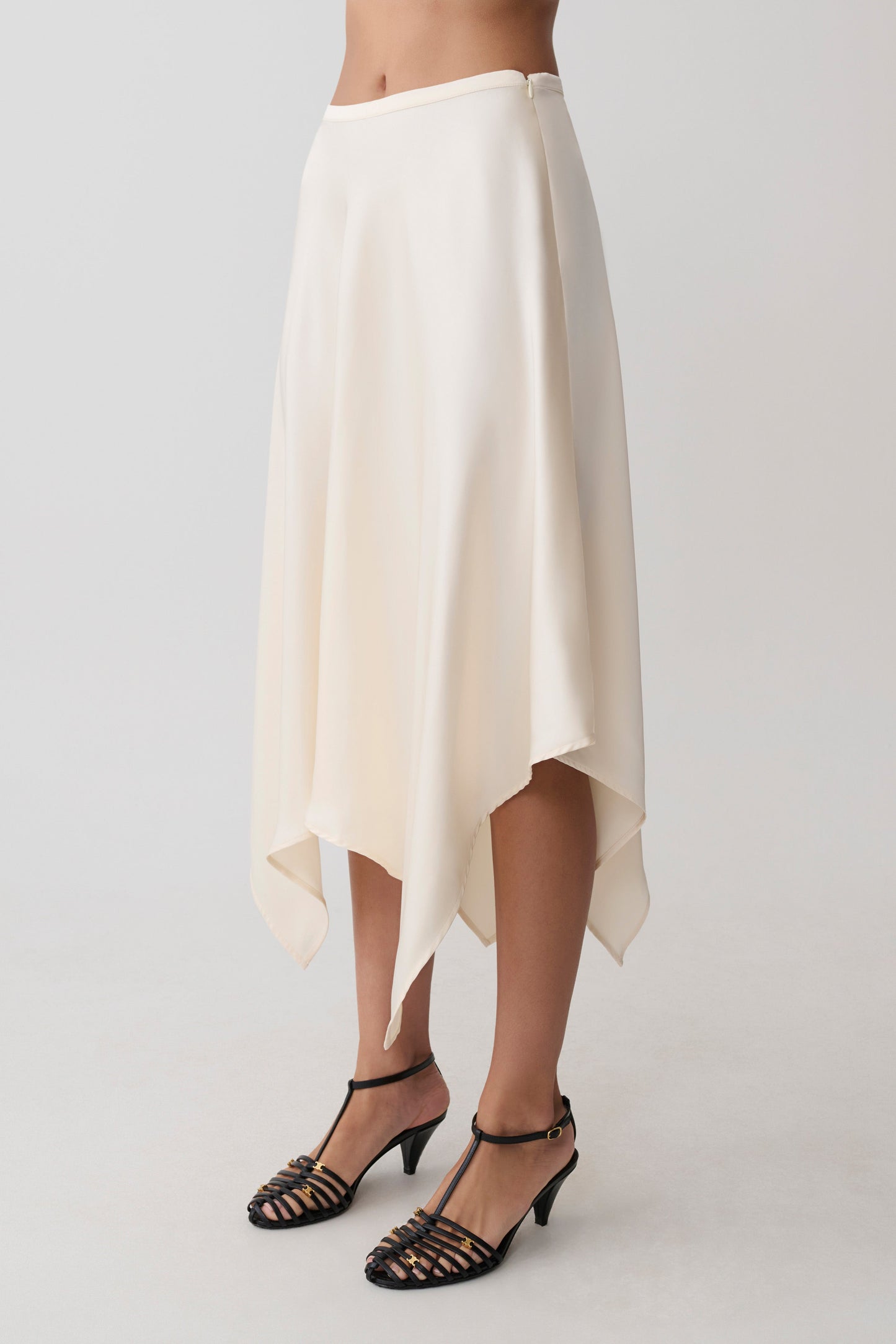 Coralie Asymmetric Satin Midi Skirt - Ivory