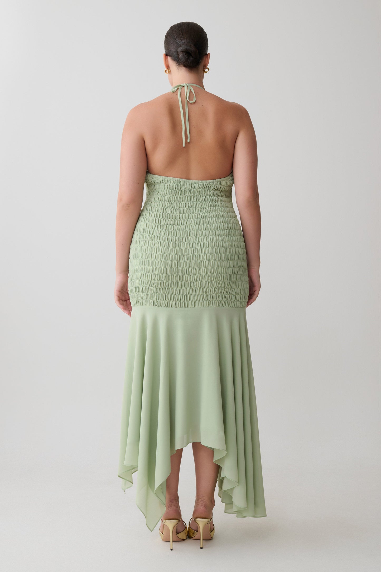 Evelyn Shirred Chiffon Maxi Dress - Sage