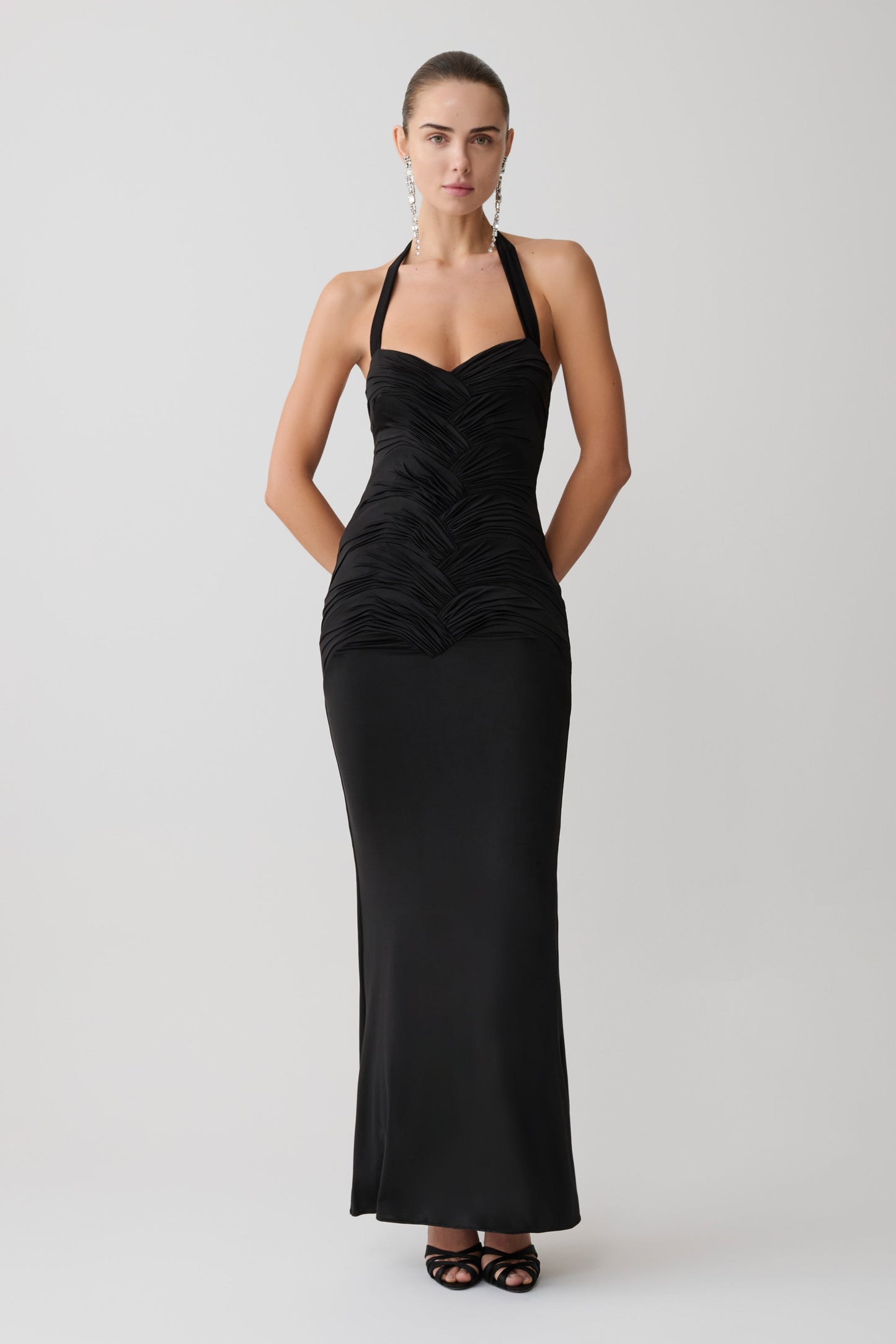 Hoai Gathered Slinky Halter Maxi Dress - Black