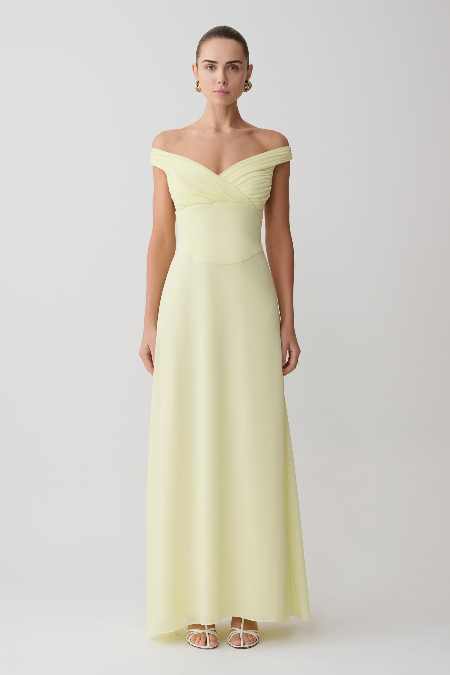 Mabel Off Shoulder Chiffon Maxi Dress - Lemon
