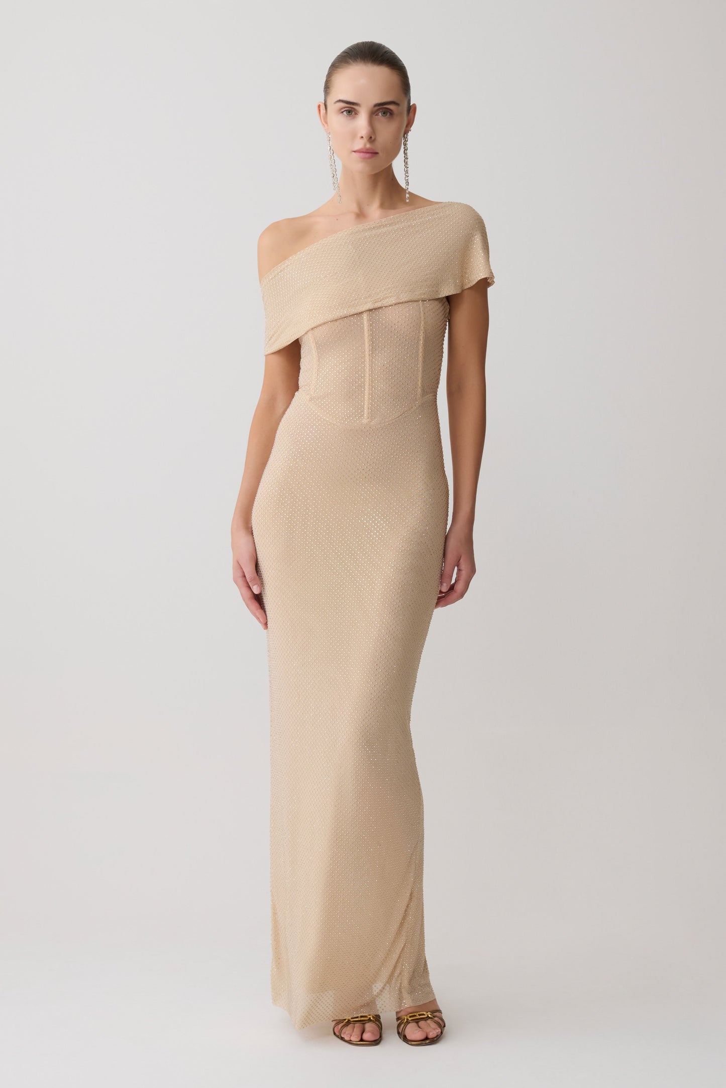 Phi Multi-Wear Cowl Diamante Maxi Dress - Gold