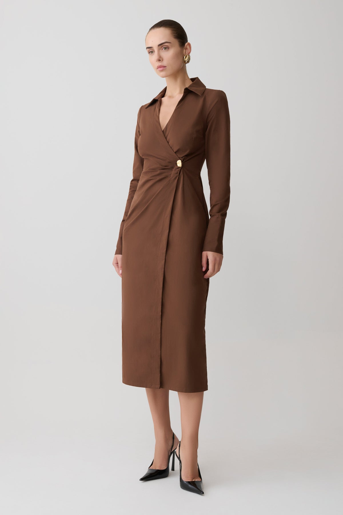 Mikaila Asymmetric Shirt Dress - Dark Chocolate