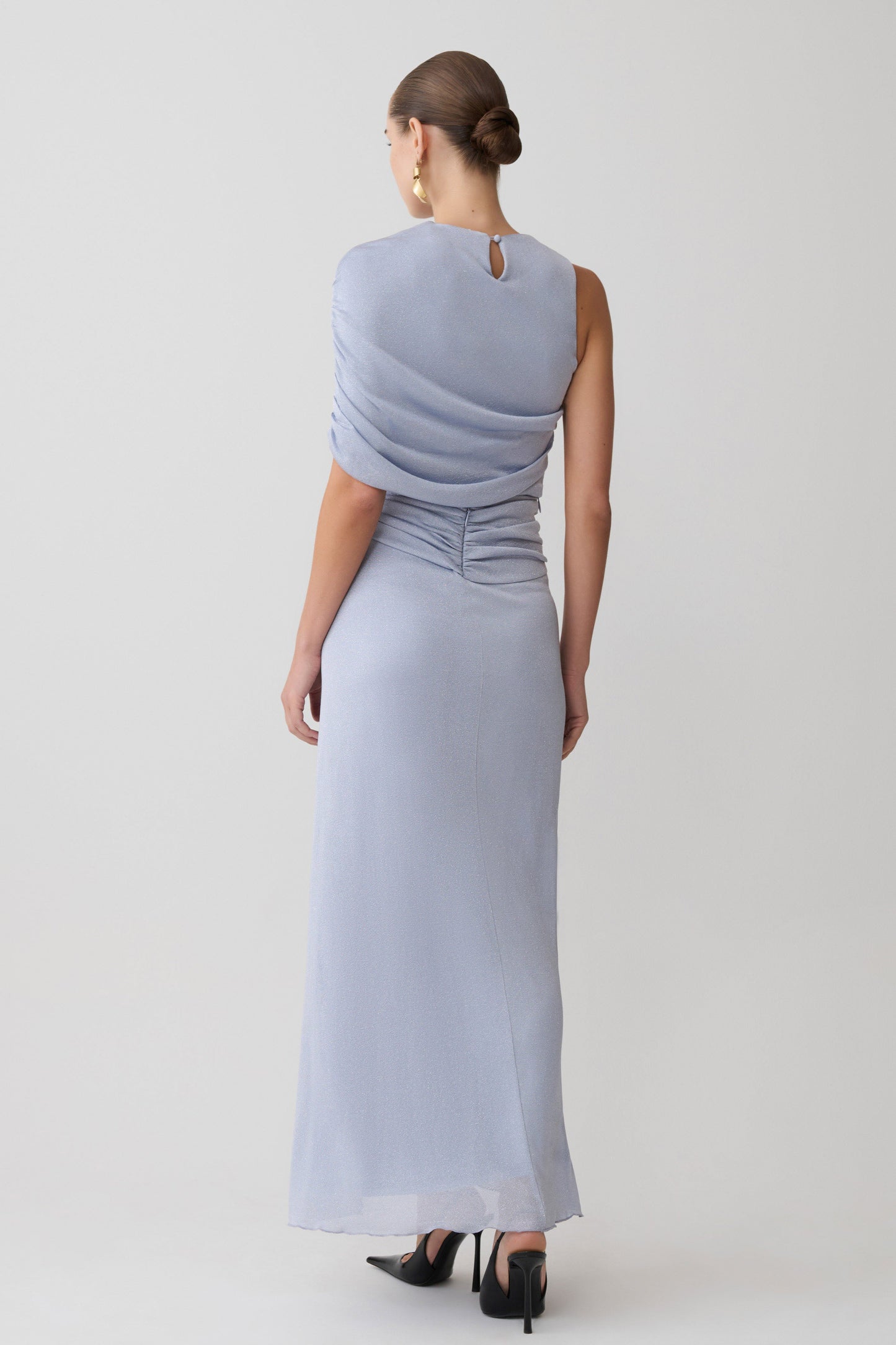 Adrienne One Shoulder Lurex Top - Pastel Blue