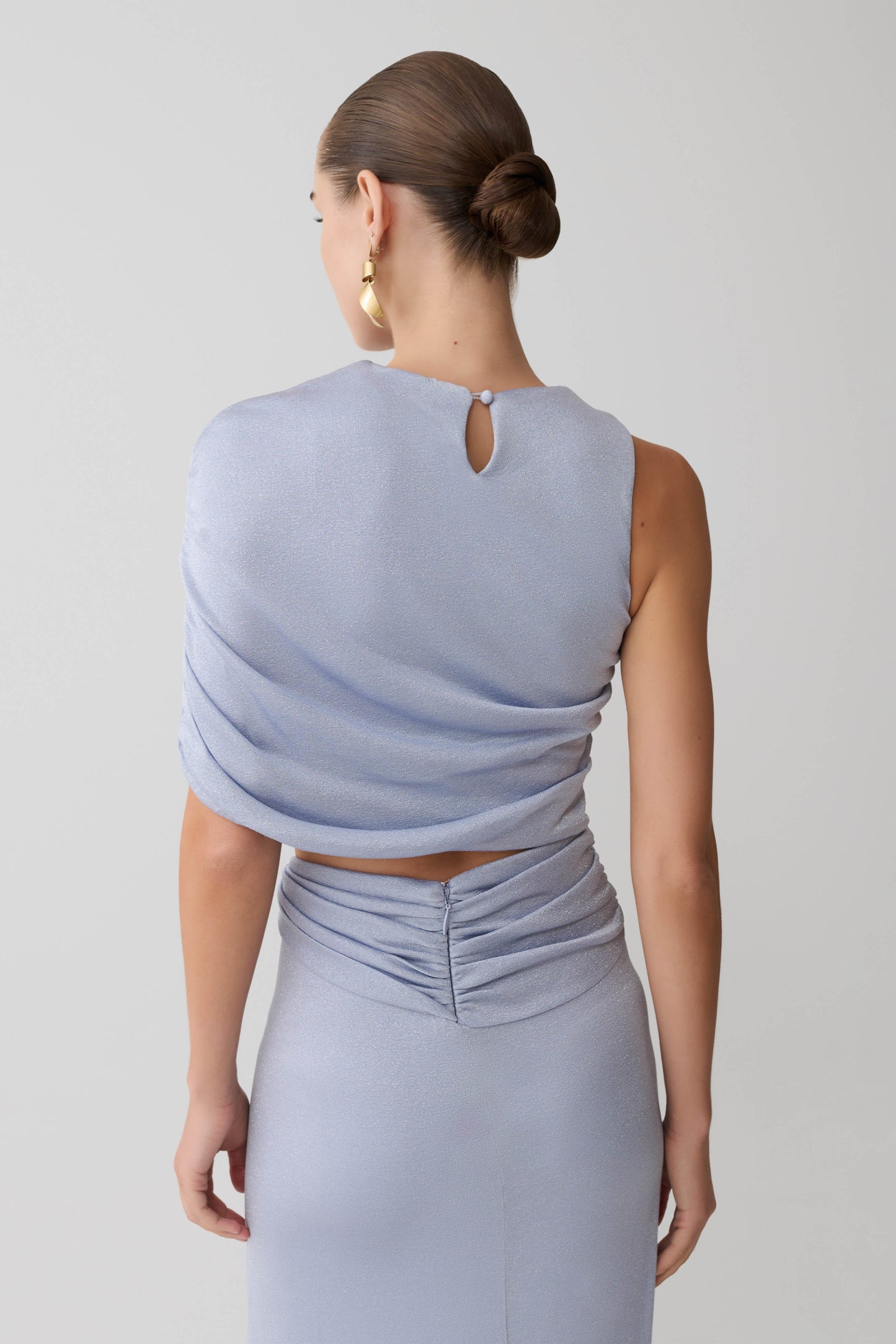 Adrienne One Shoulder Lurex Top - Pastel Blue