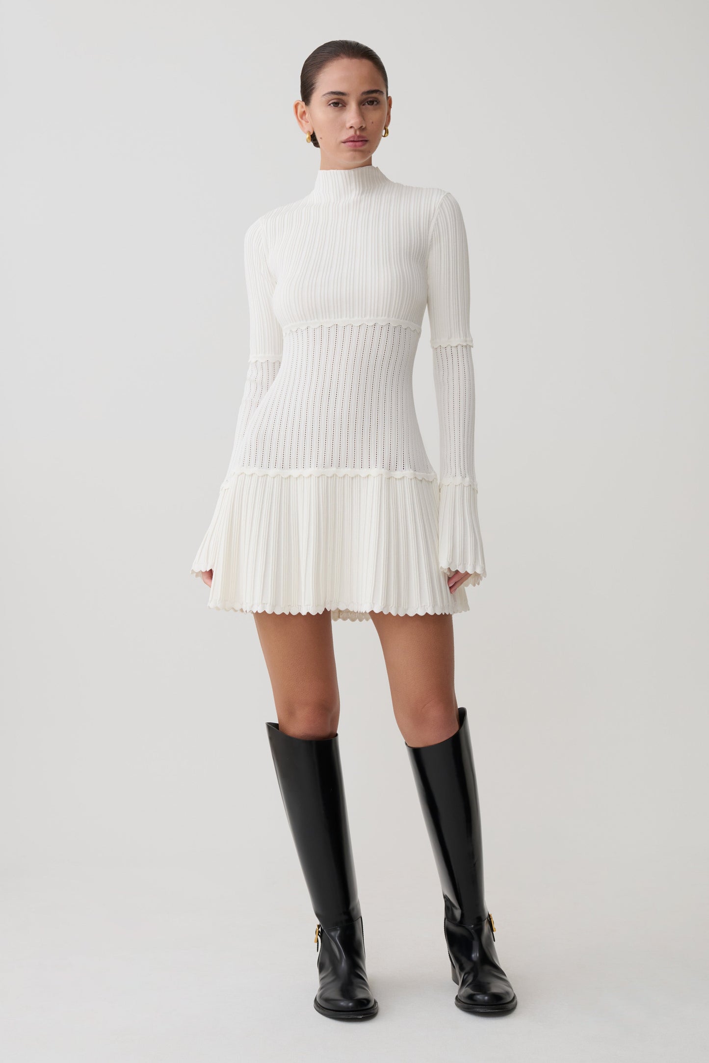 Adena Pointelle Knit Mini Dress - Ivory