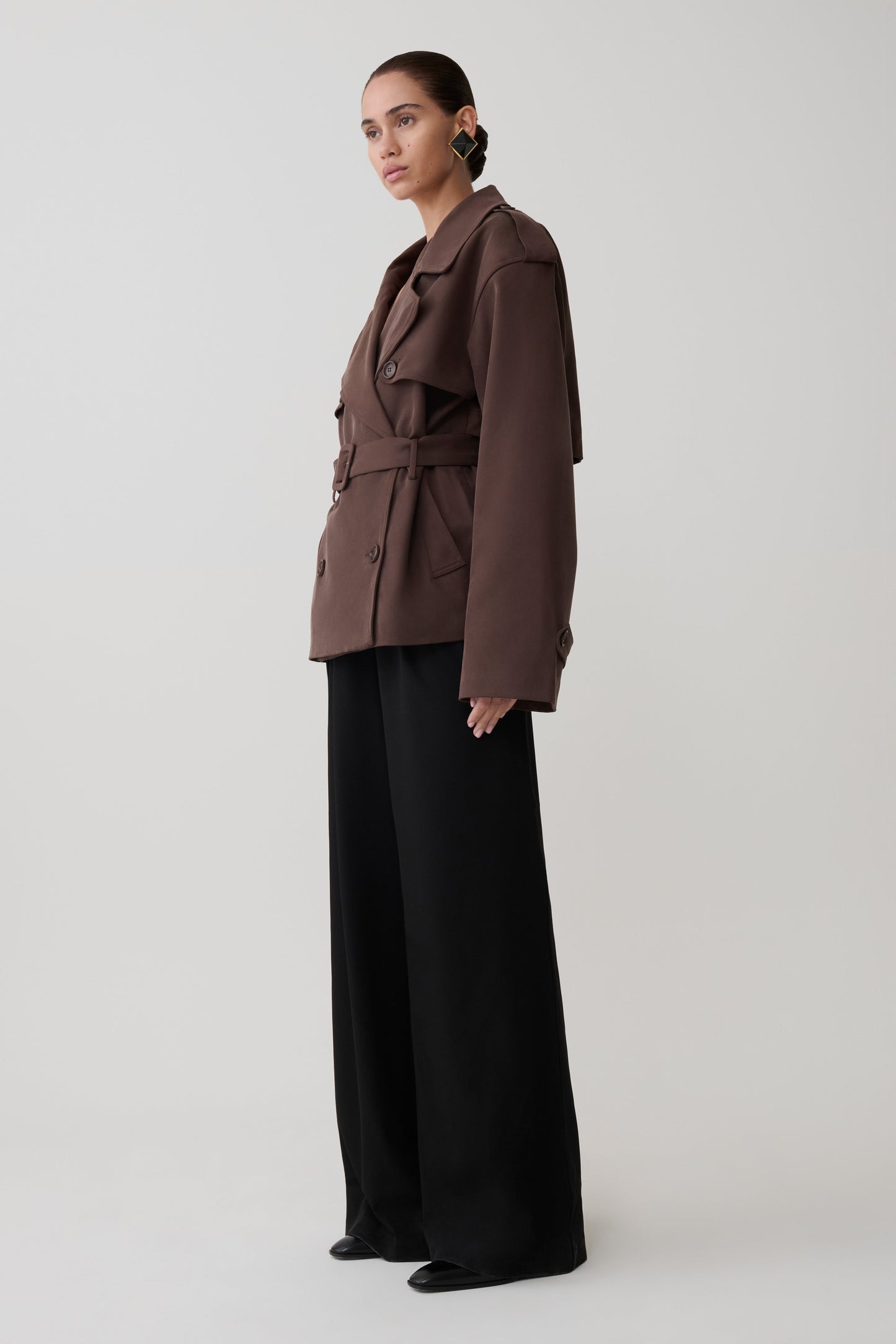 Alden Short Trench Jacket - Chocolate
