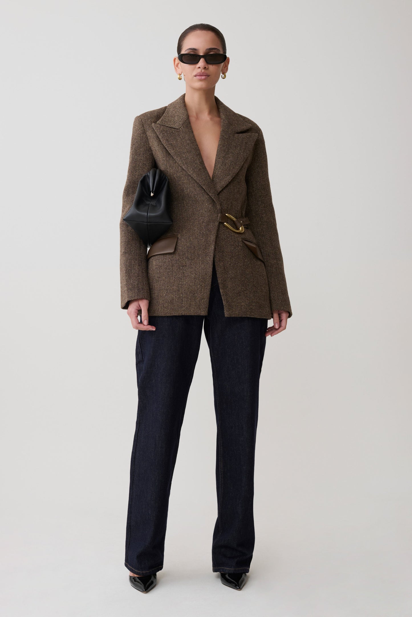 Romy Structured Blazer With Hardware - Herringbone