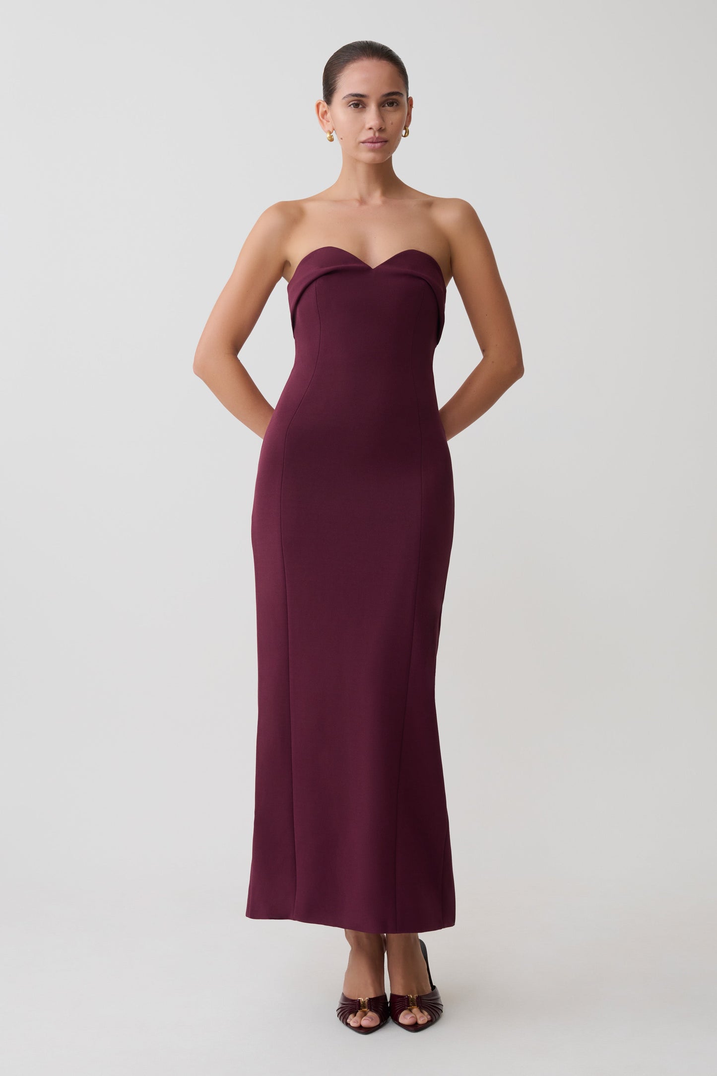 Cary Folded Strapless Crepe Midi Dress - Wine