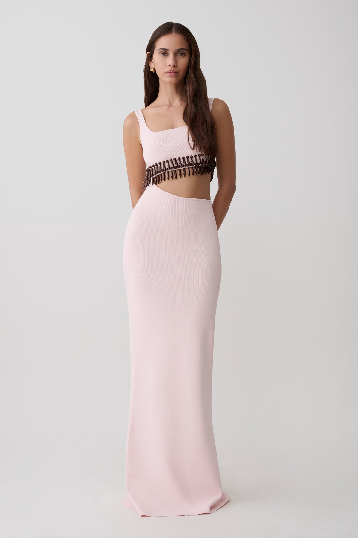 Ruvic Knit Maxi Beaded Dress - Baby Pink
