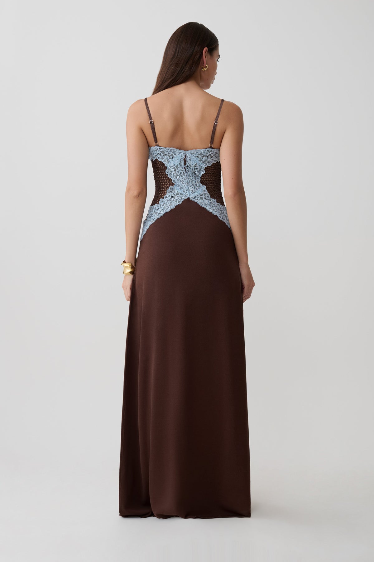 Bray Knit & Lace Maxi Dress - Chocolate/Blue