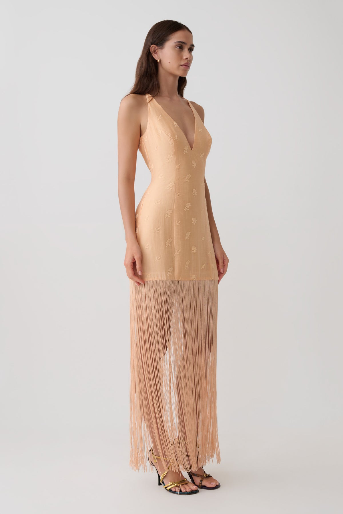 Abigail V Neck Fringe Maxi Dress - Orange