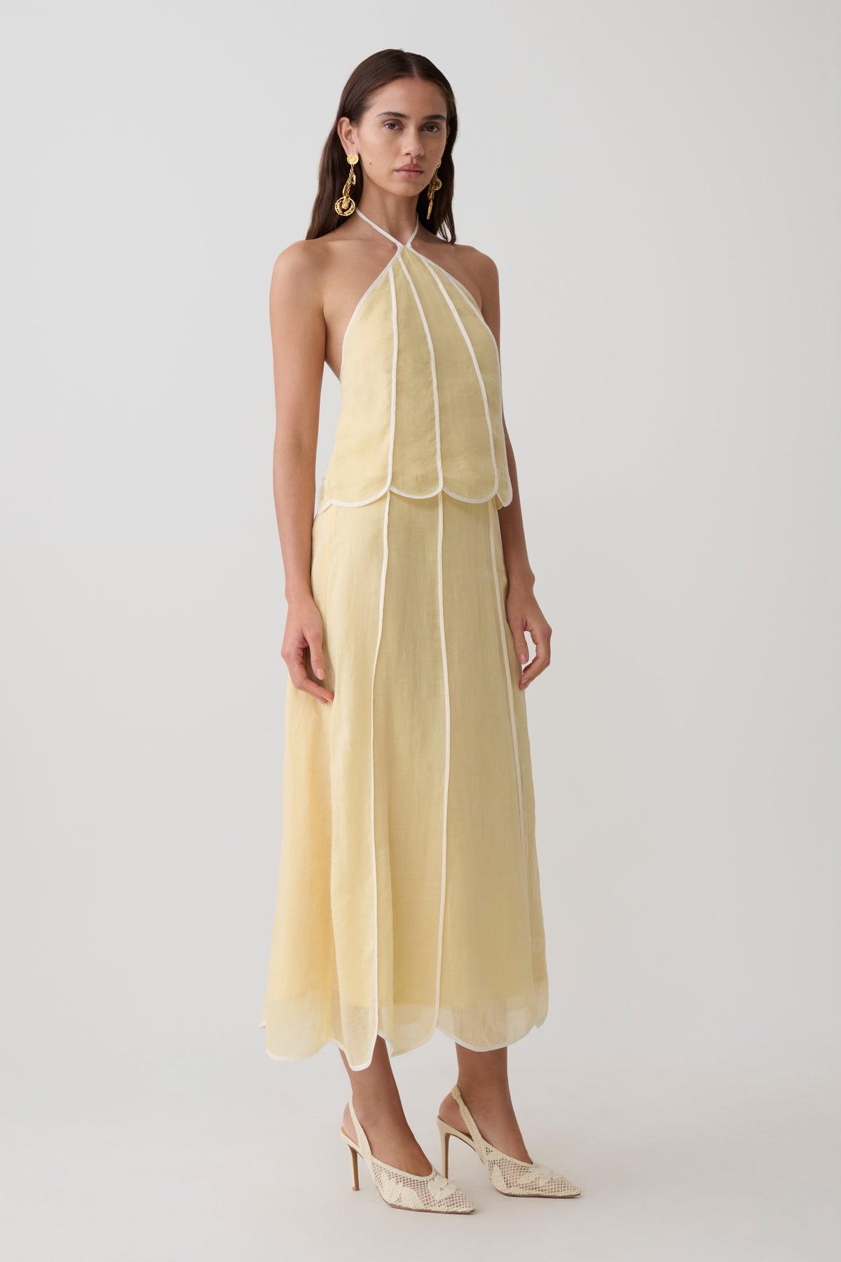Georgia Panelled Halter Sleeveless Top - Butter