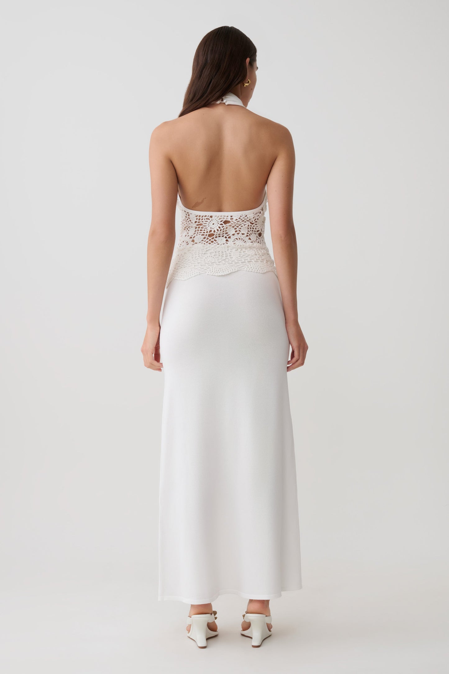 Tessie Knit & Crochet Maxi Dress - Ivory