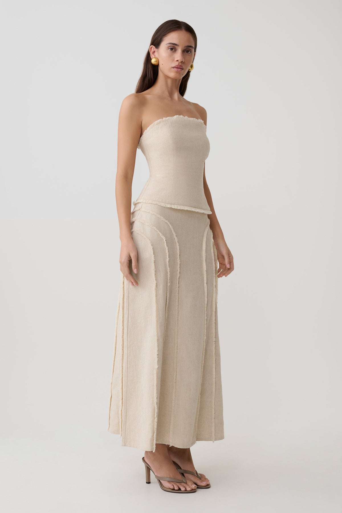 Annie Strapless Tie Back Linen Top - Natural