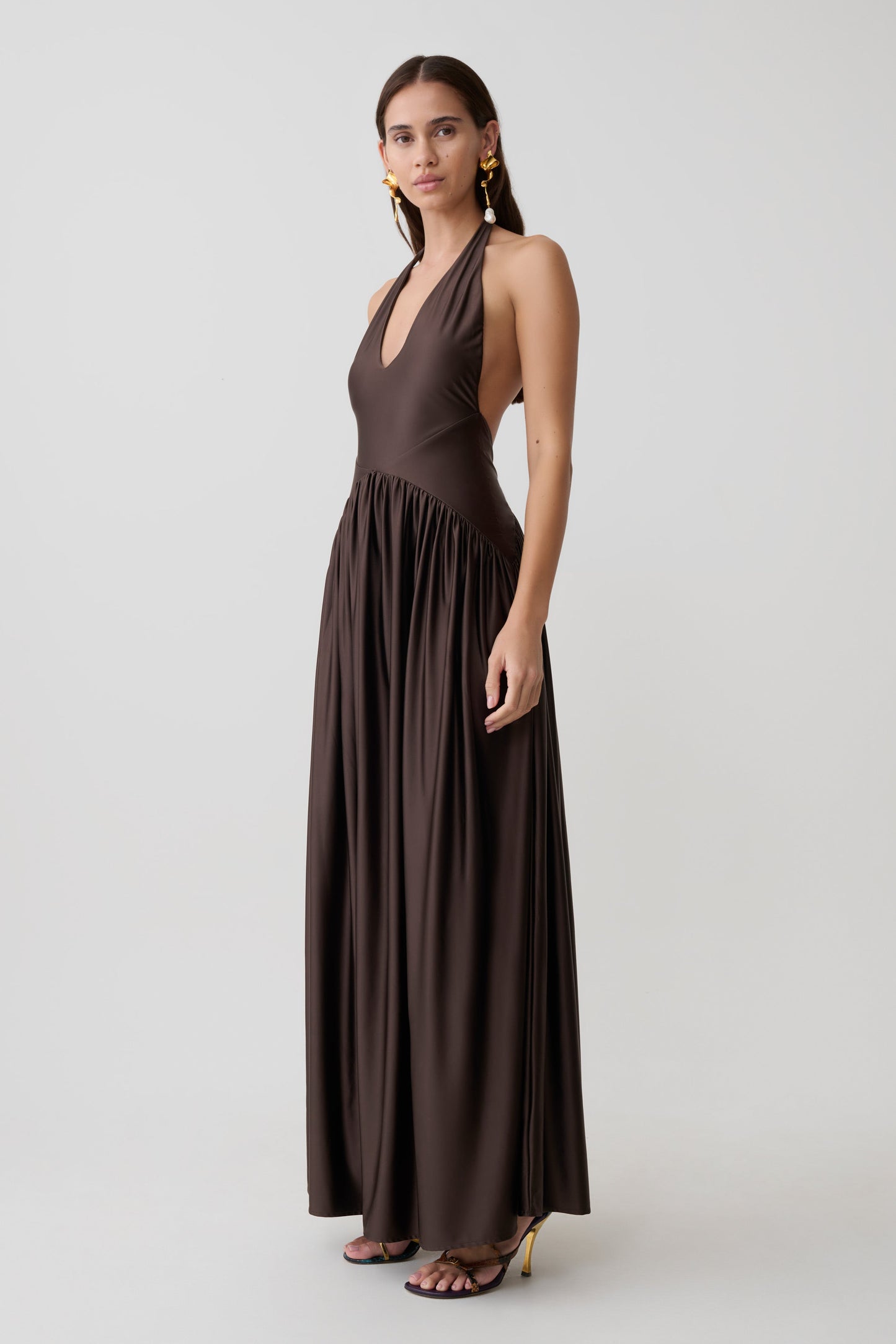 Cypress Halter Maxi Dress - Chocolate