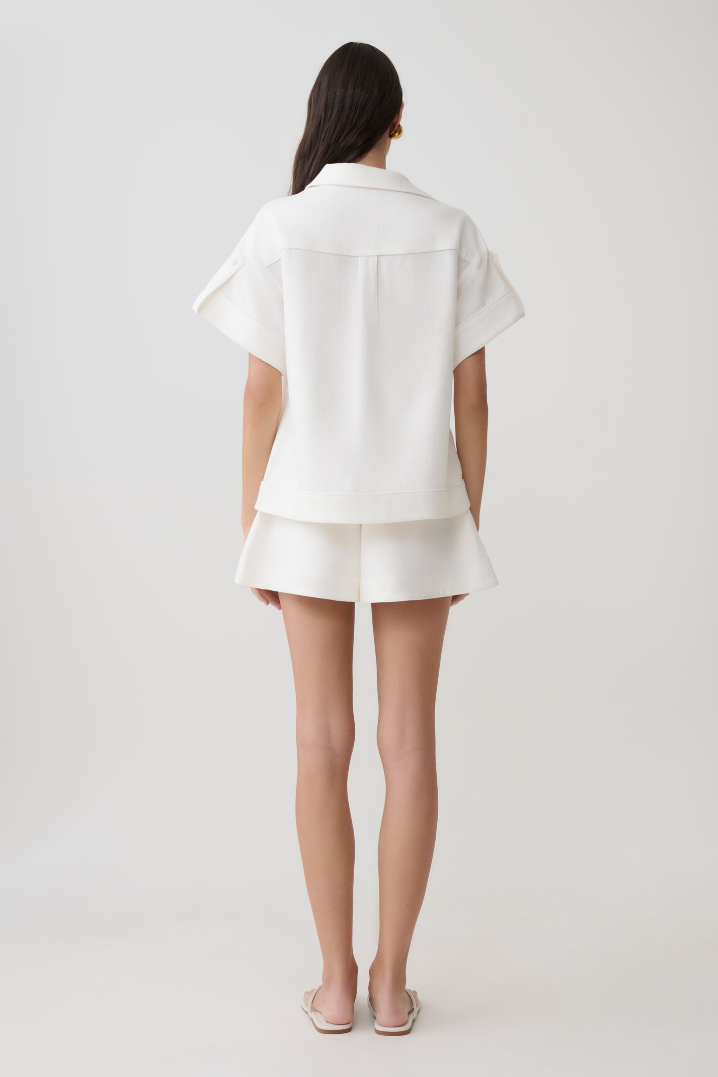 Selena Linen Short Sleeve Shirt - White