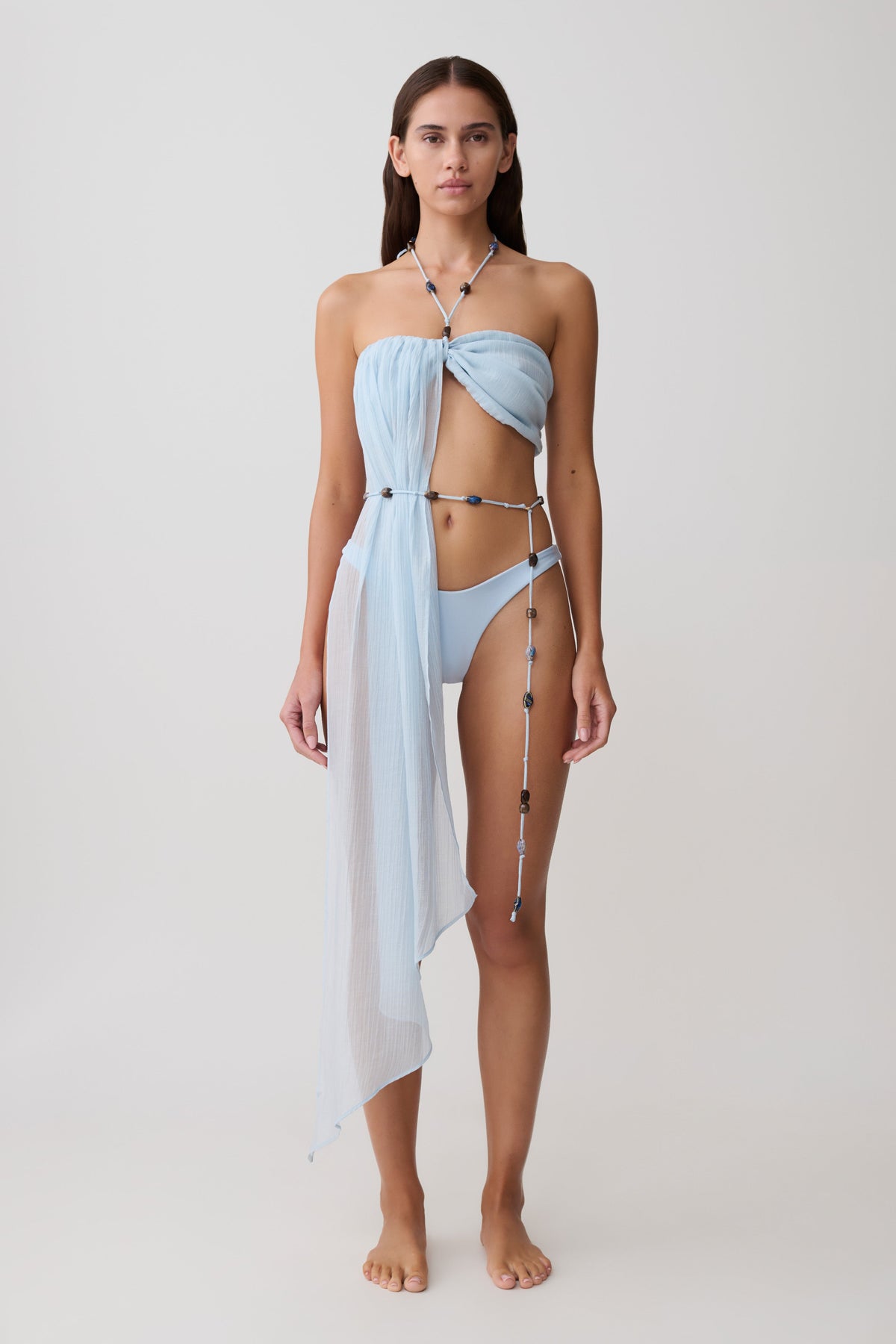 Kai Beaded Draped Scarf Top - Pale Blue