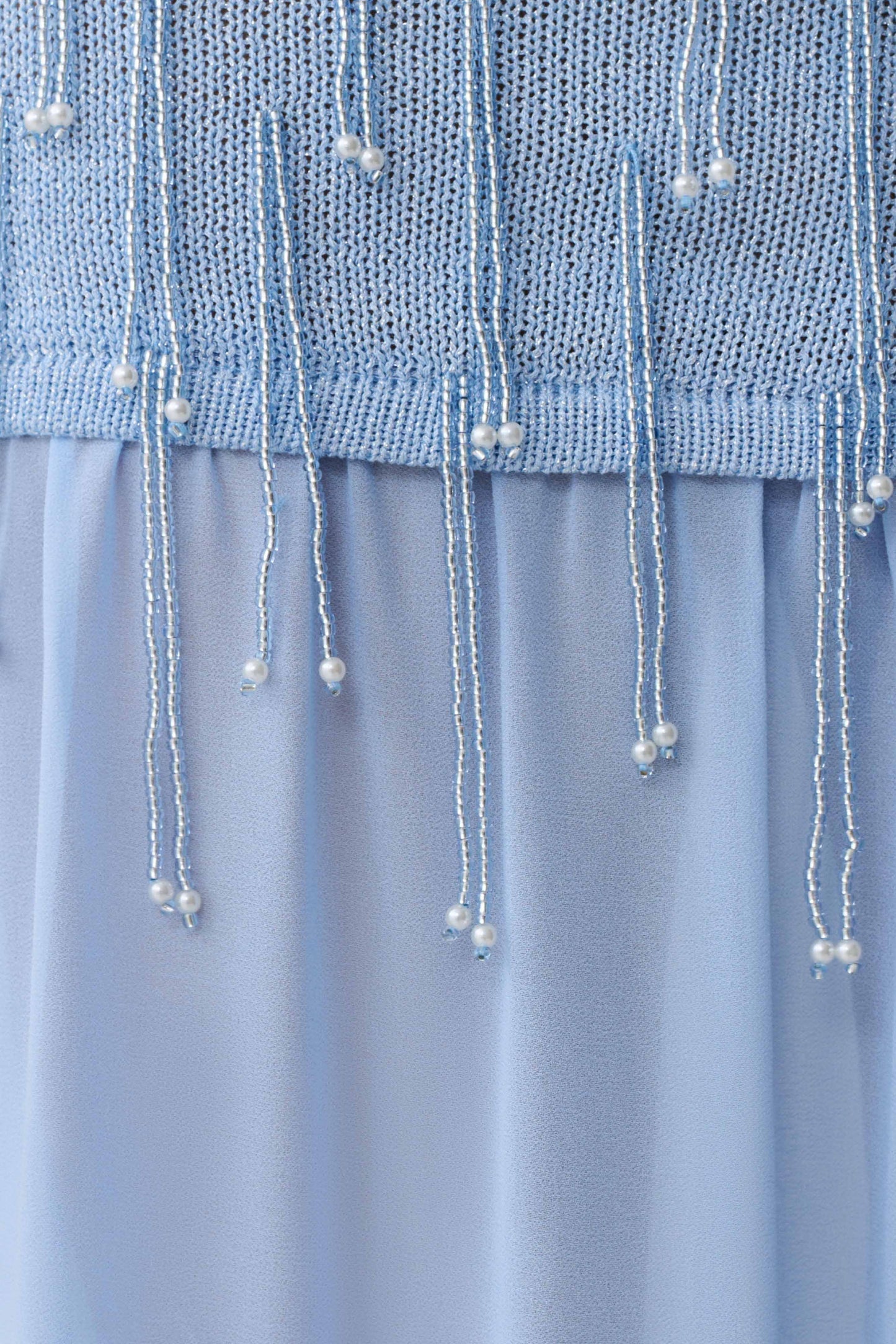 Belinda Beaded Knit & Chiffon Maxi Dress - Light Blue