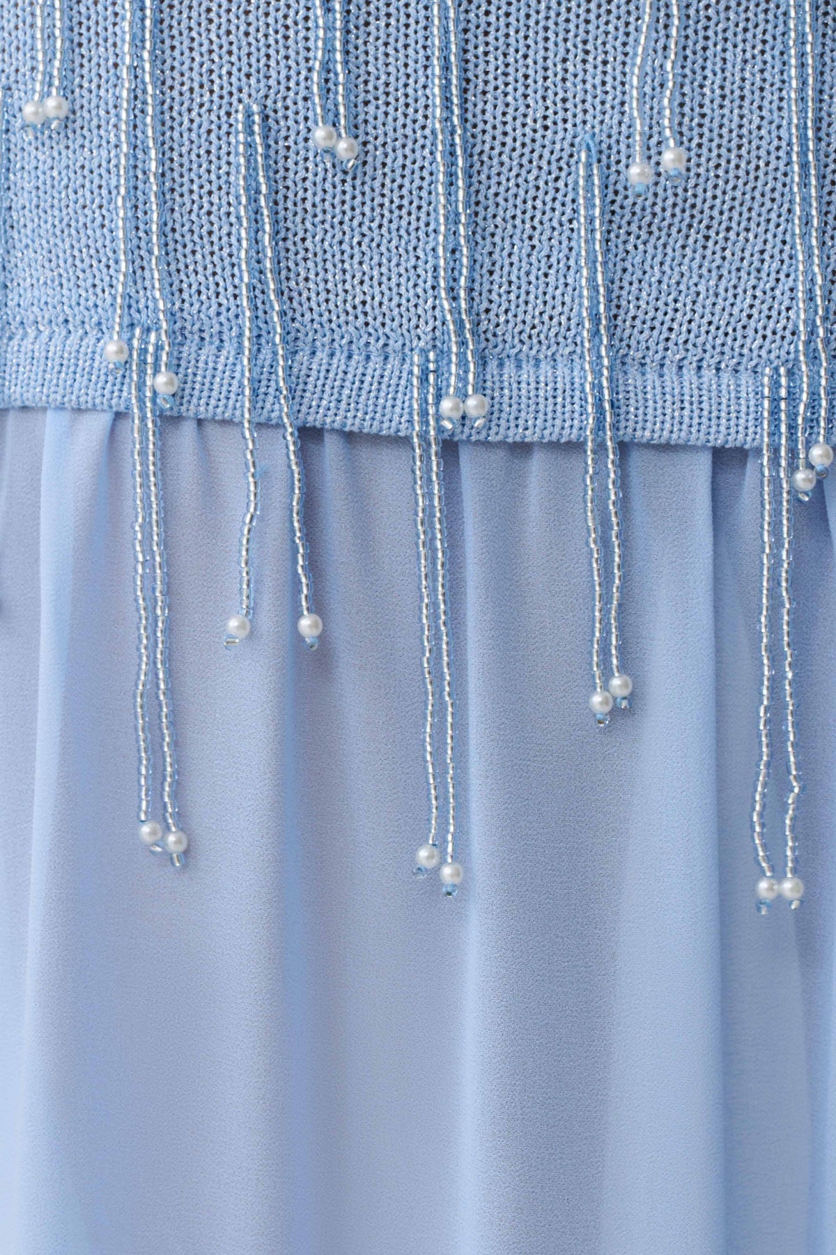 Belinda Beaded Knit & Chiffon Maxi Dress - Light Blue