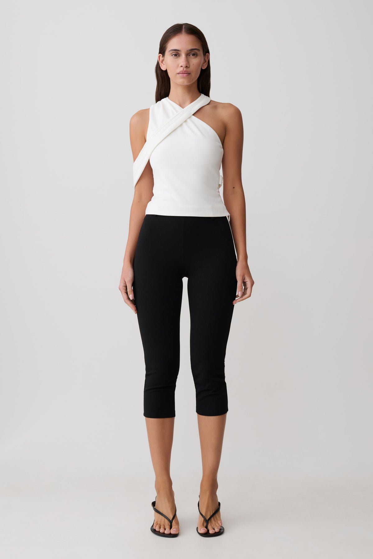 Sable Crossover Crepe Halter Top - White