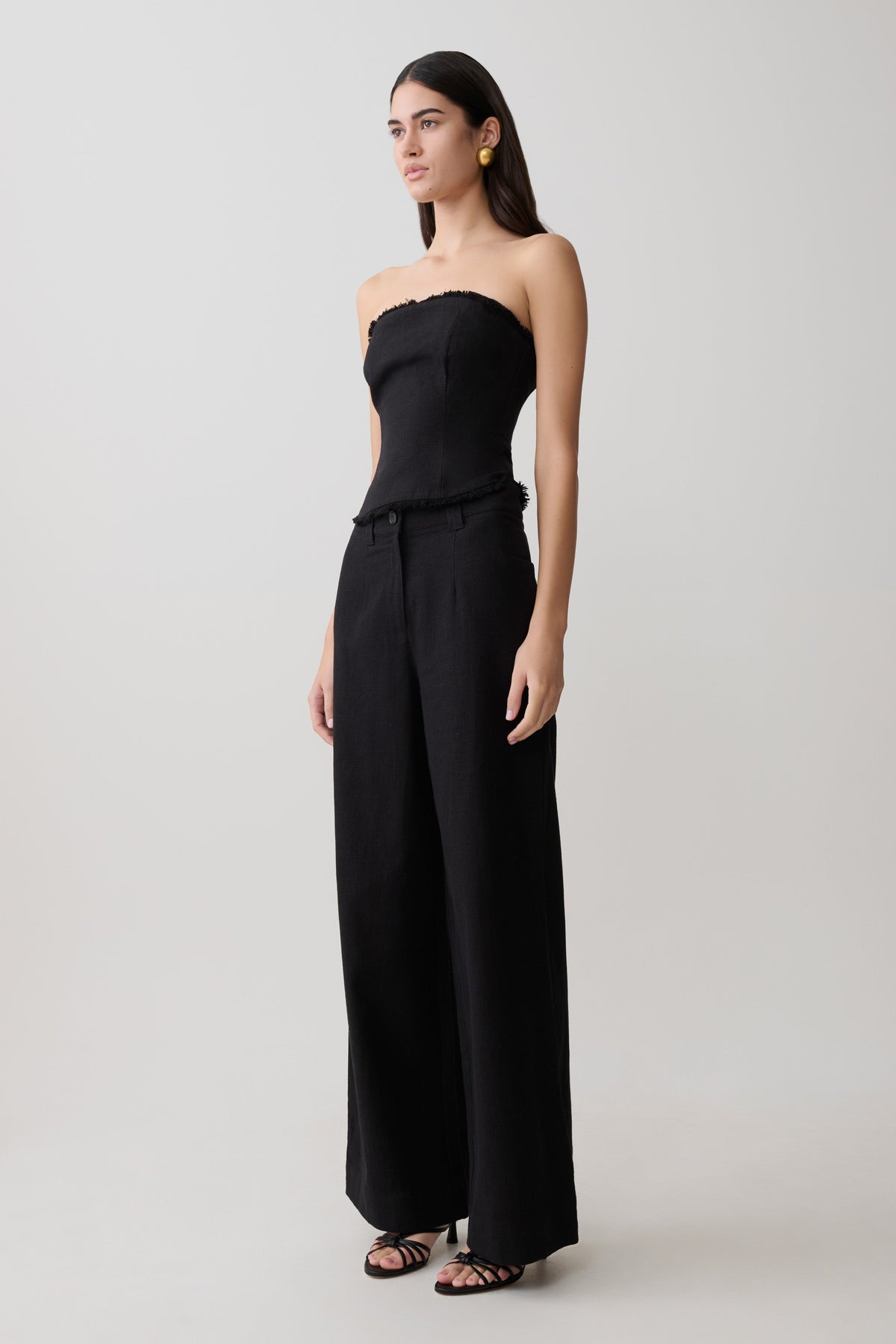 Annie Strapless Tie Back Linen Top - Black