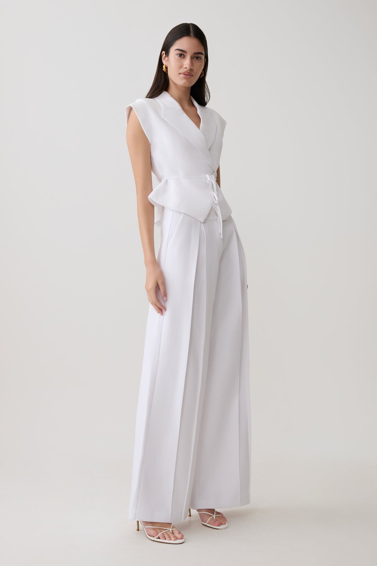 Raya Mid Rise Wide Leg Linen Pant - White