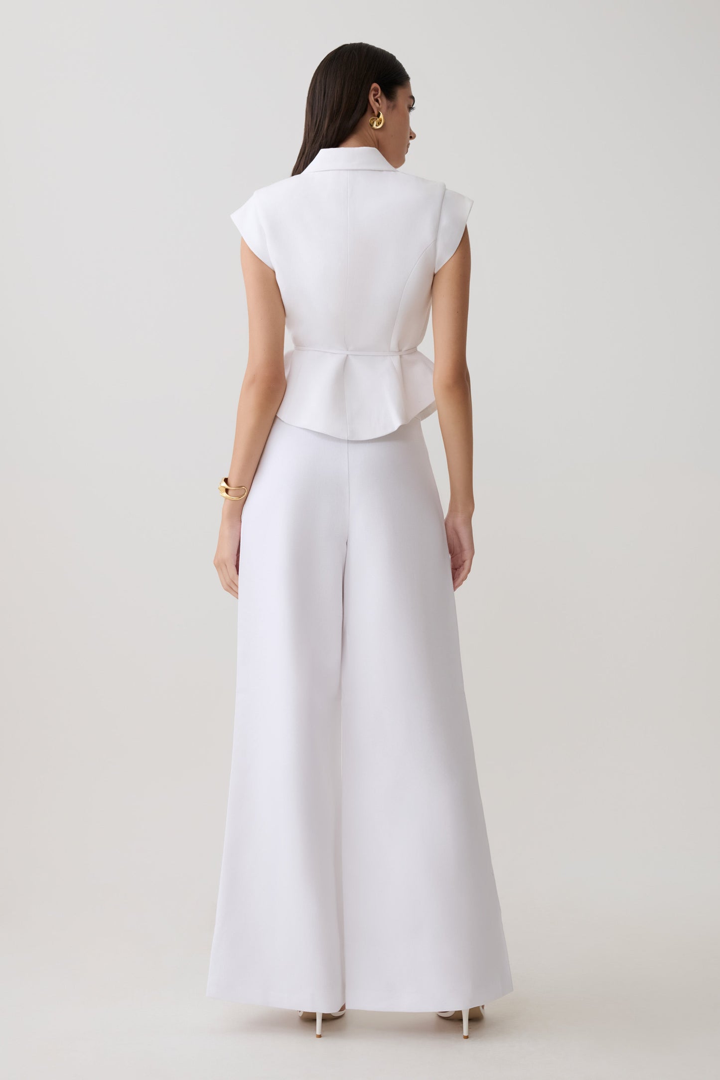 Raya Mid Rise Wide Leg Linen Pant - White