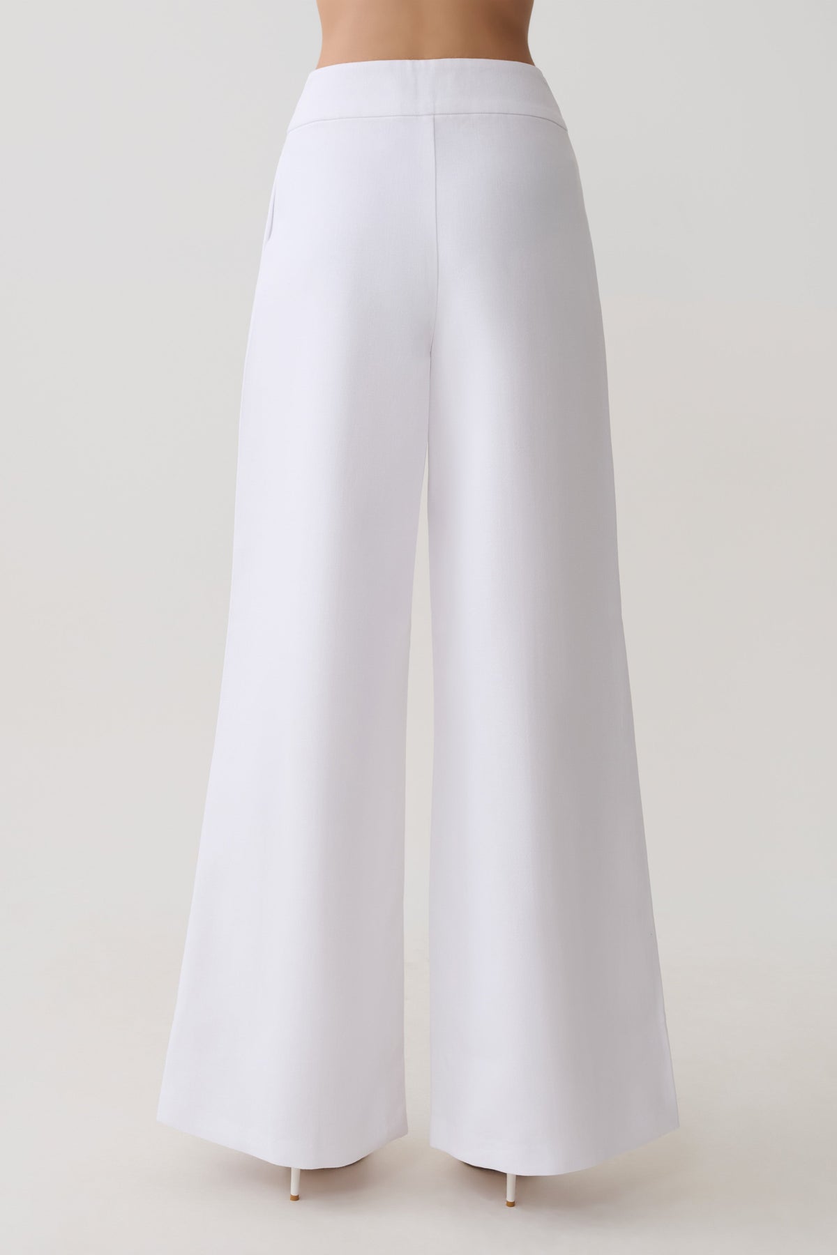 Raya Mid Rise Wide Leg Linen Pant - White