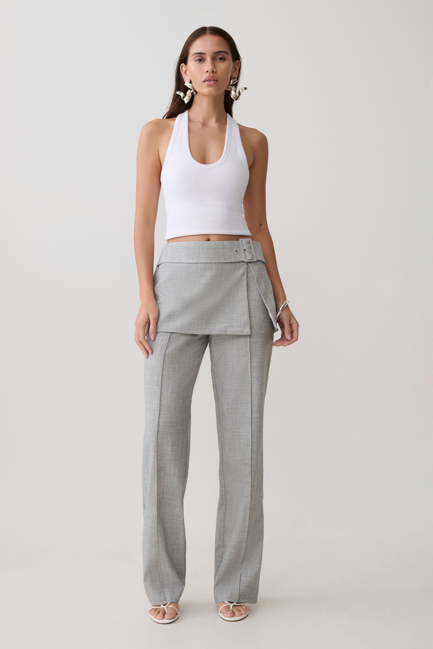 Daisy Wrap Skirt Straight Leg Pants - Charcoal Marle