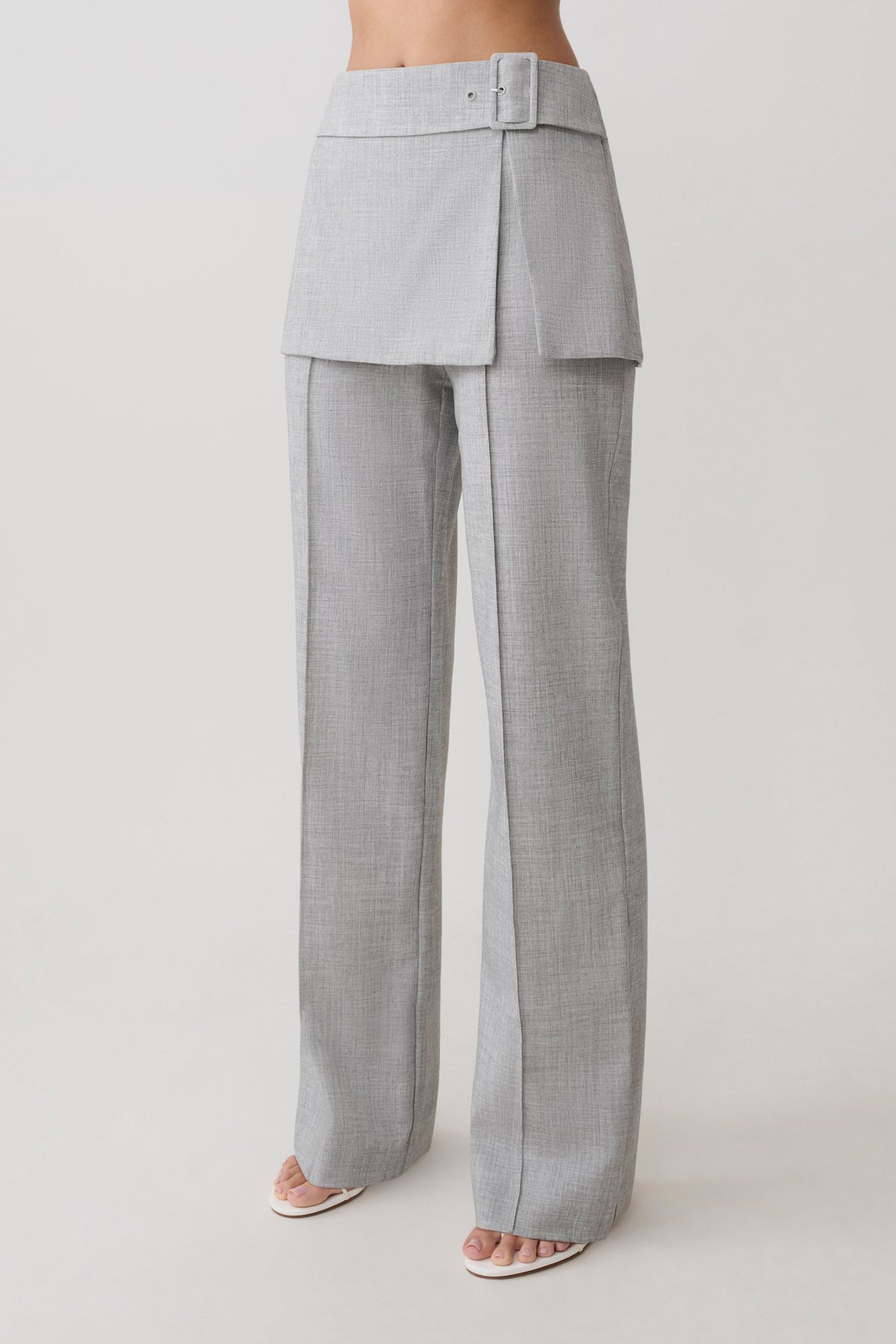 Daisy Wrap Skirt Straight Leg Pants - Charcoal Marle