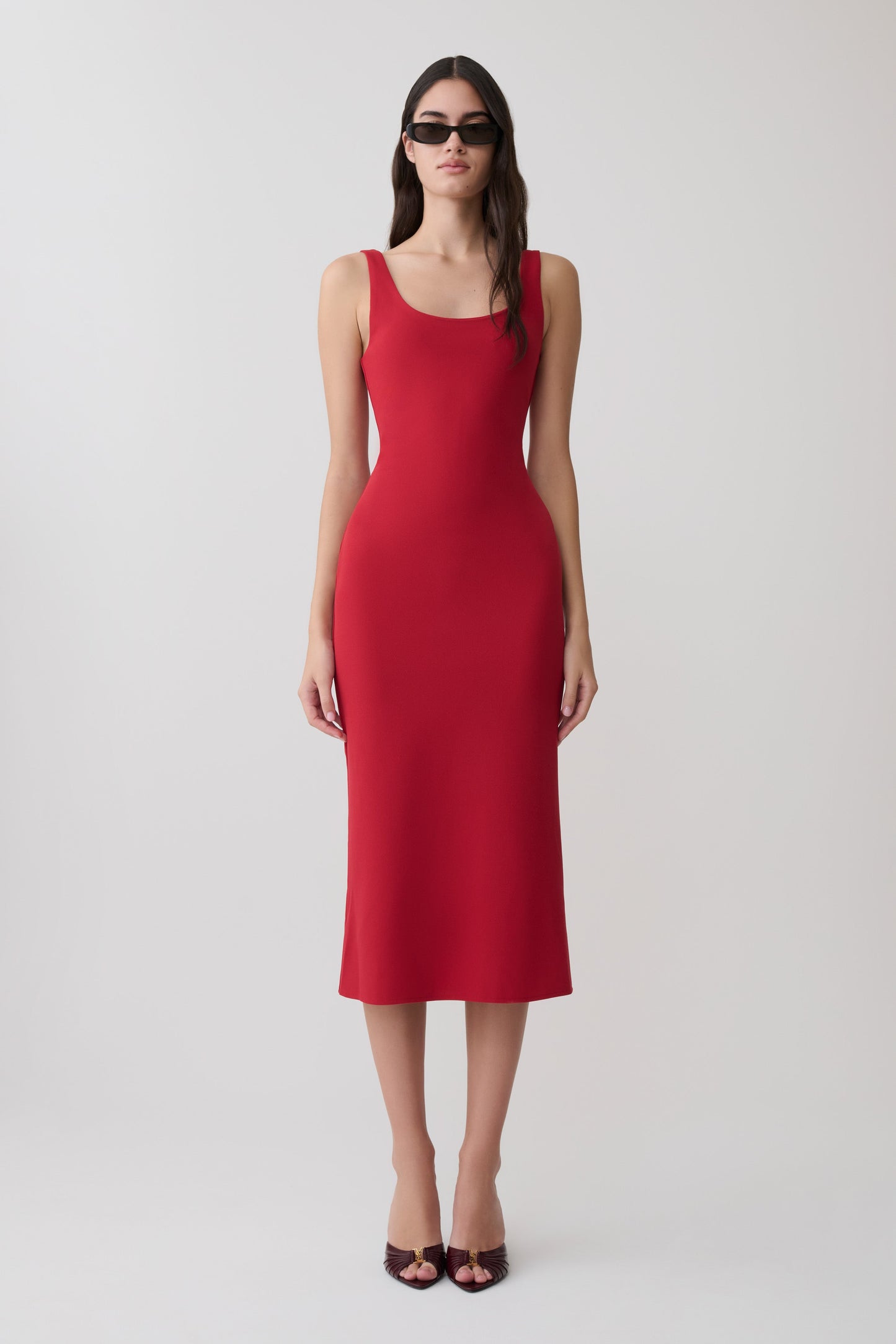 Allyra Scoop Stretch Crepe Midi Dress - Red
