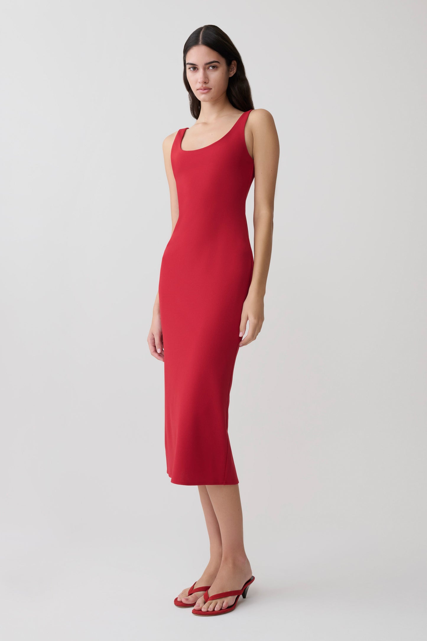 Allyra Scoop Stretch Crepe Midi Dress - Red