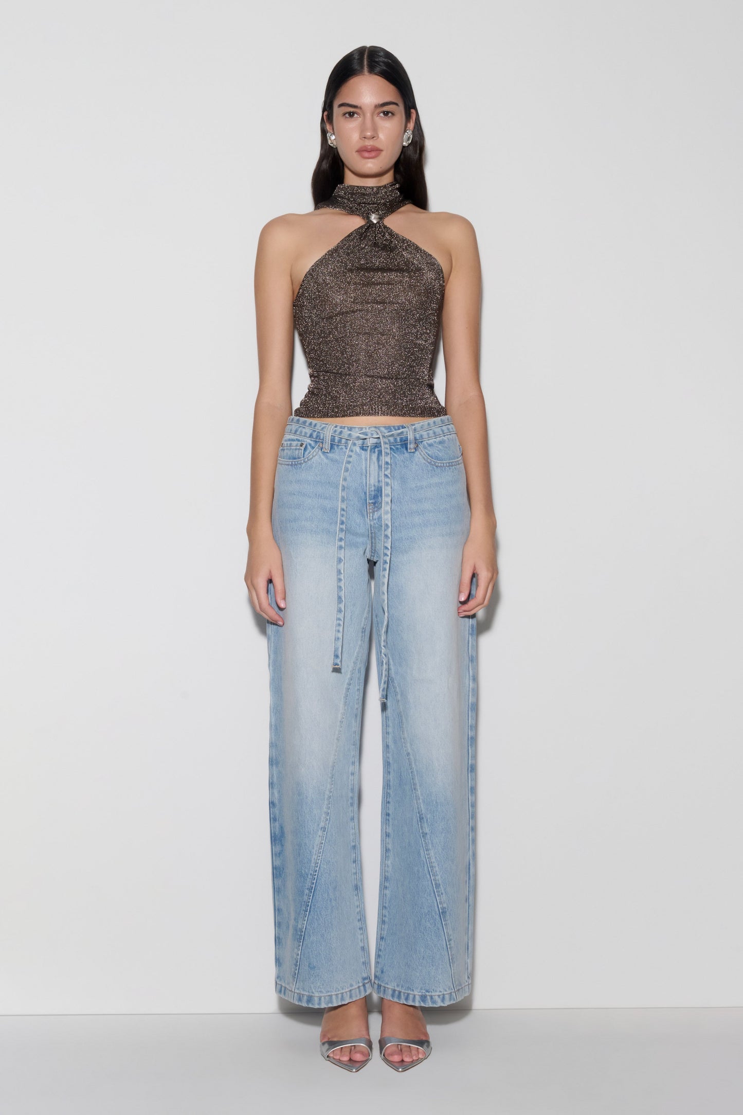 Nikki Lurex Top With Hardware - Gunmetal
